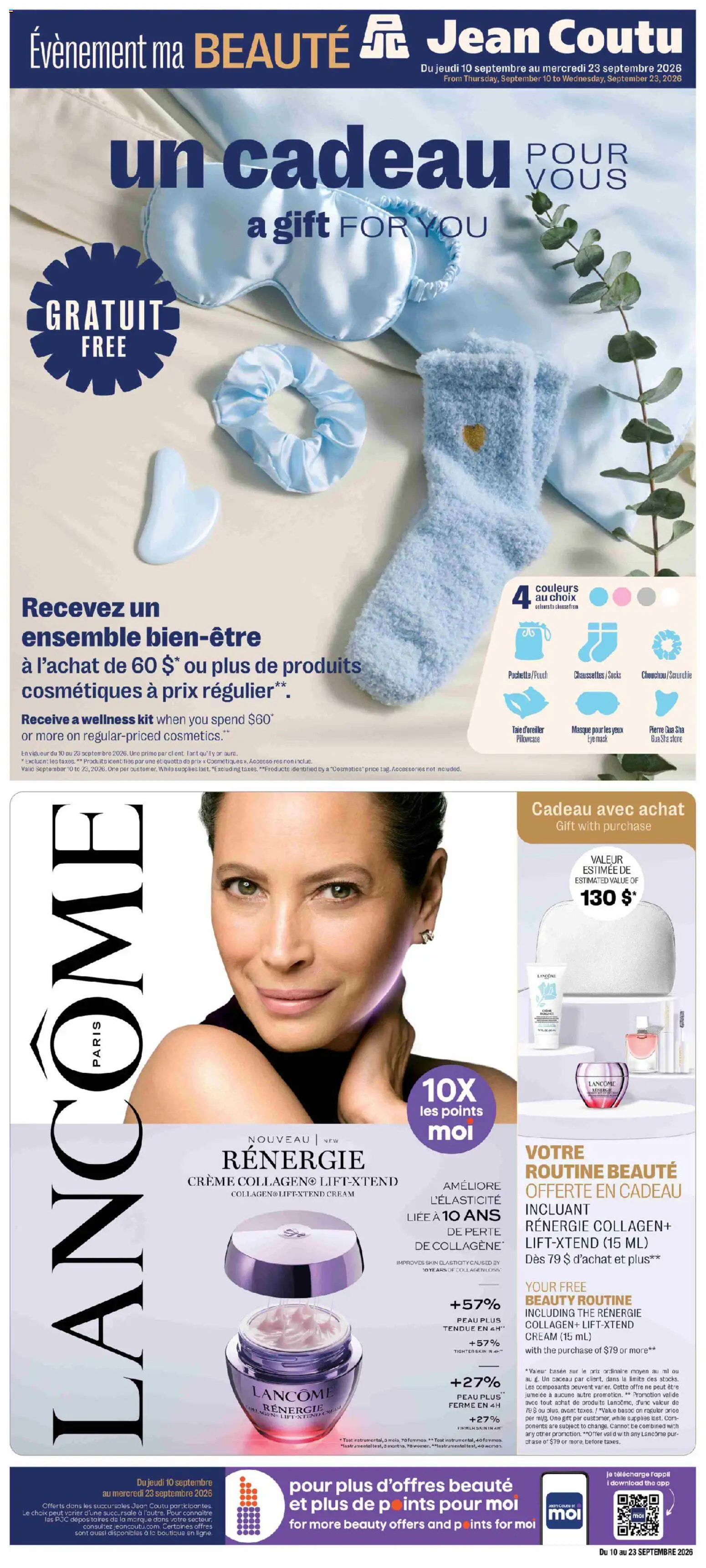 Jean Coutu flyer valid from Sep 10, 2026 | Page: 1 | Products: Cream, Mask, Socks