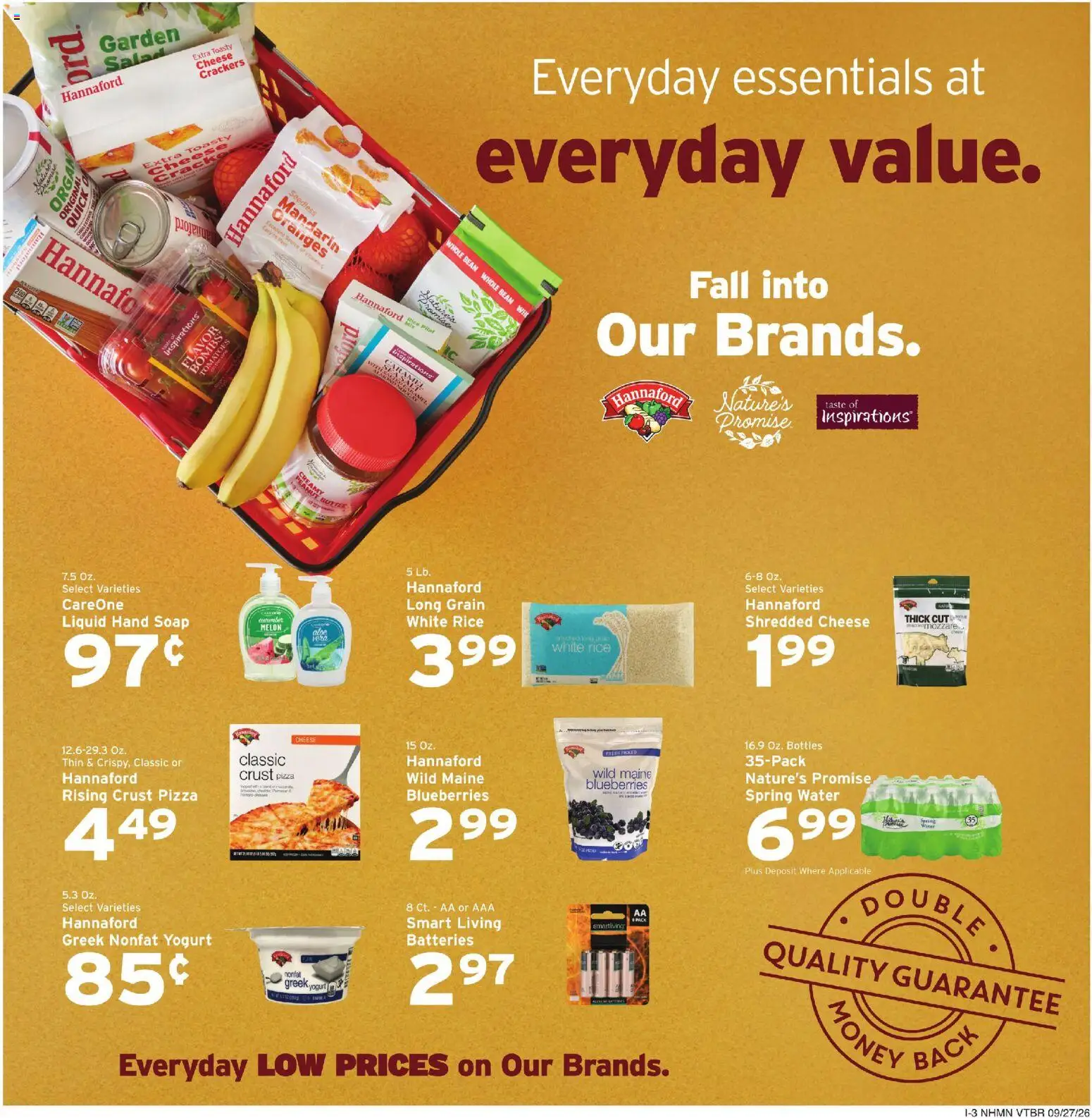 Hannaford Weekly Flyer - valid from 09/27/2026 | Page: 11 | Products: Spring water, Pizza, Tomatoes, Salt