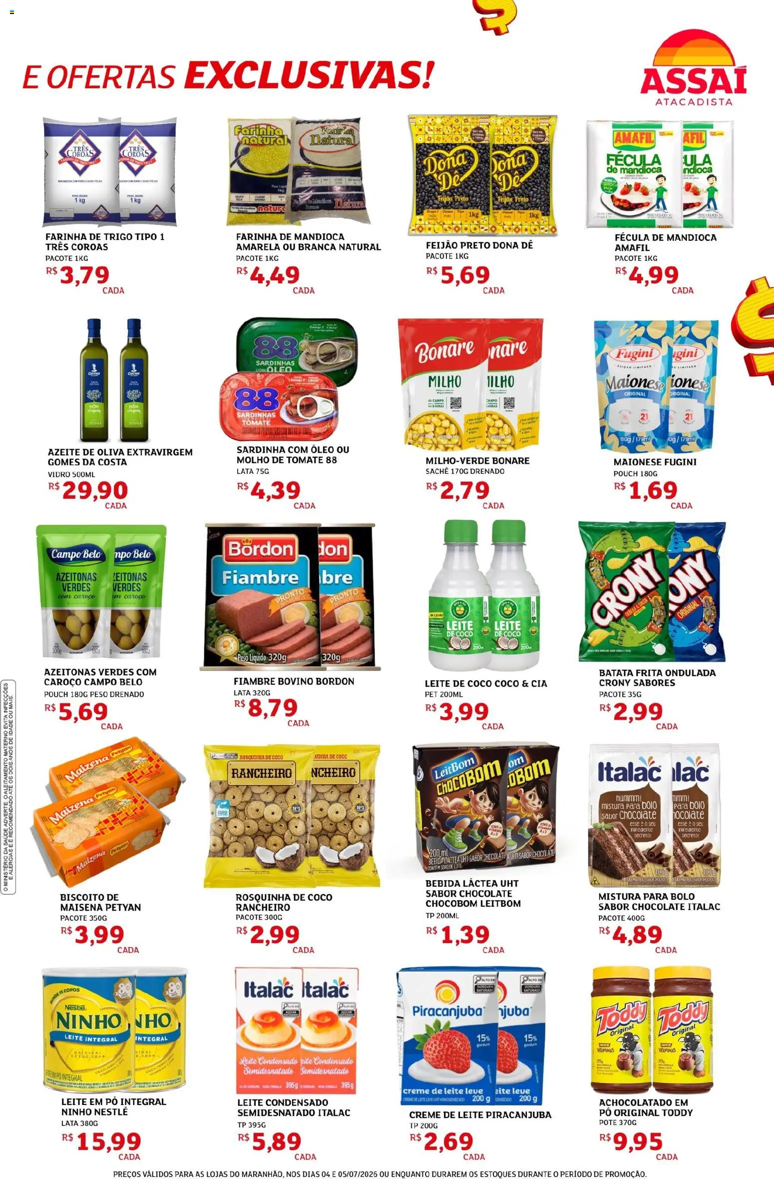 Assaí Atacadista Folheto - válido de 04/07/2026 | Página: 3 | Produtos: Leite integral, Creme de leite, Maionese, Leite de coco