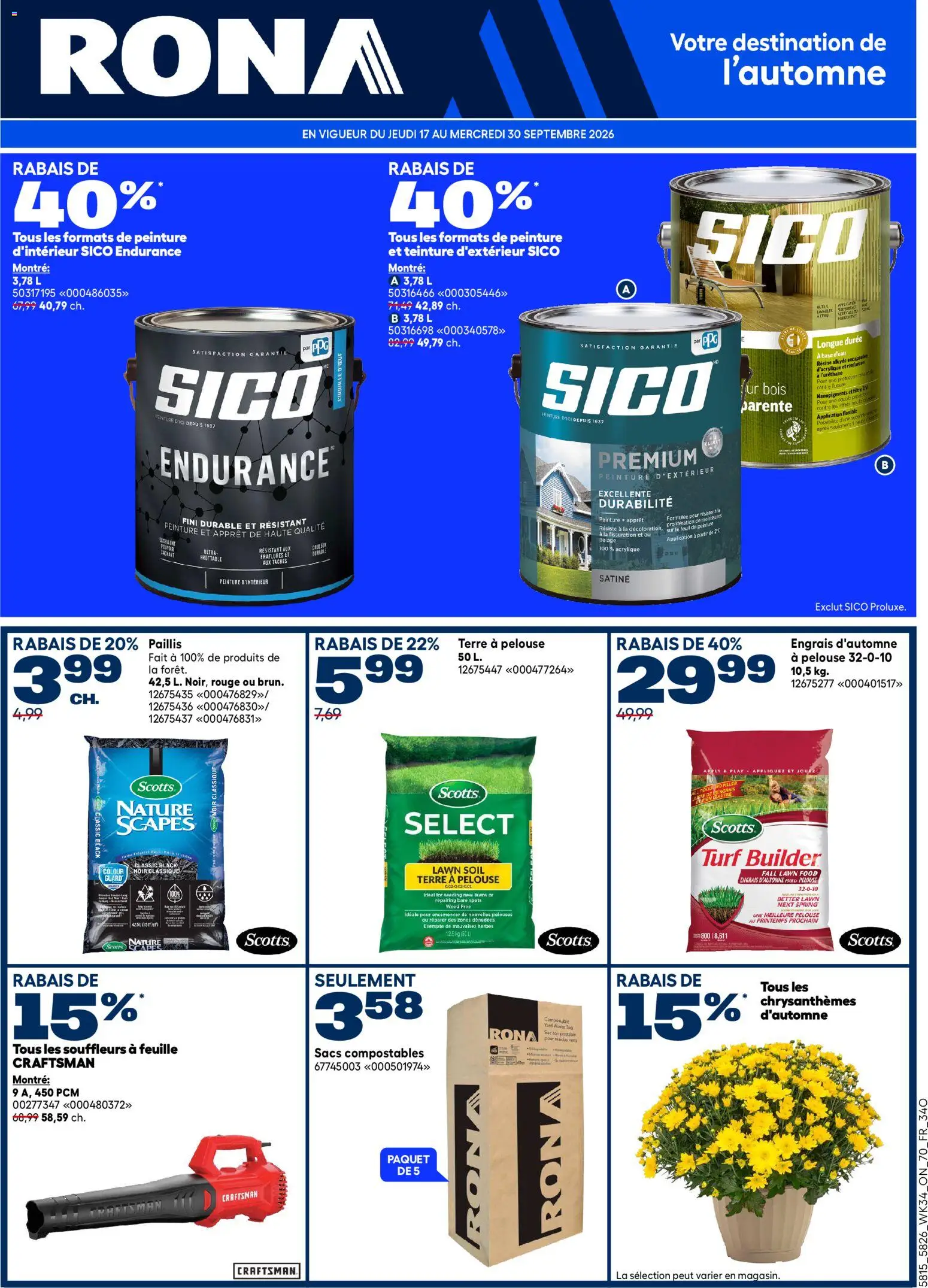 Rona flyer valid from Sep 17, 2026 | Page: 1 | Products: Food, Soil