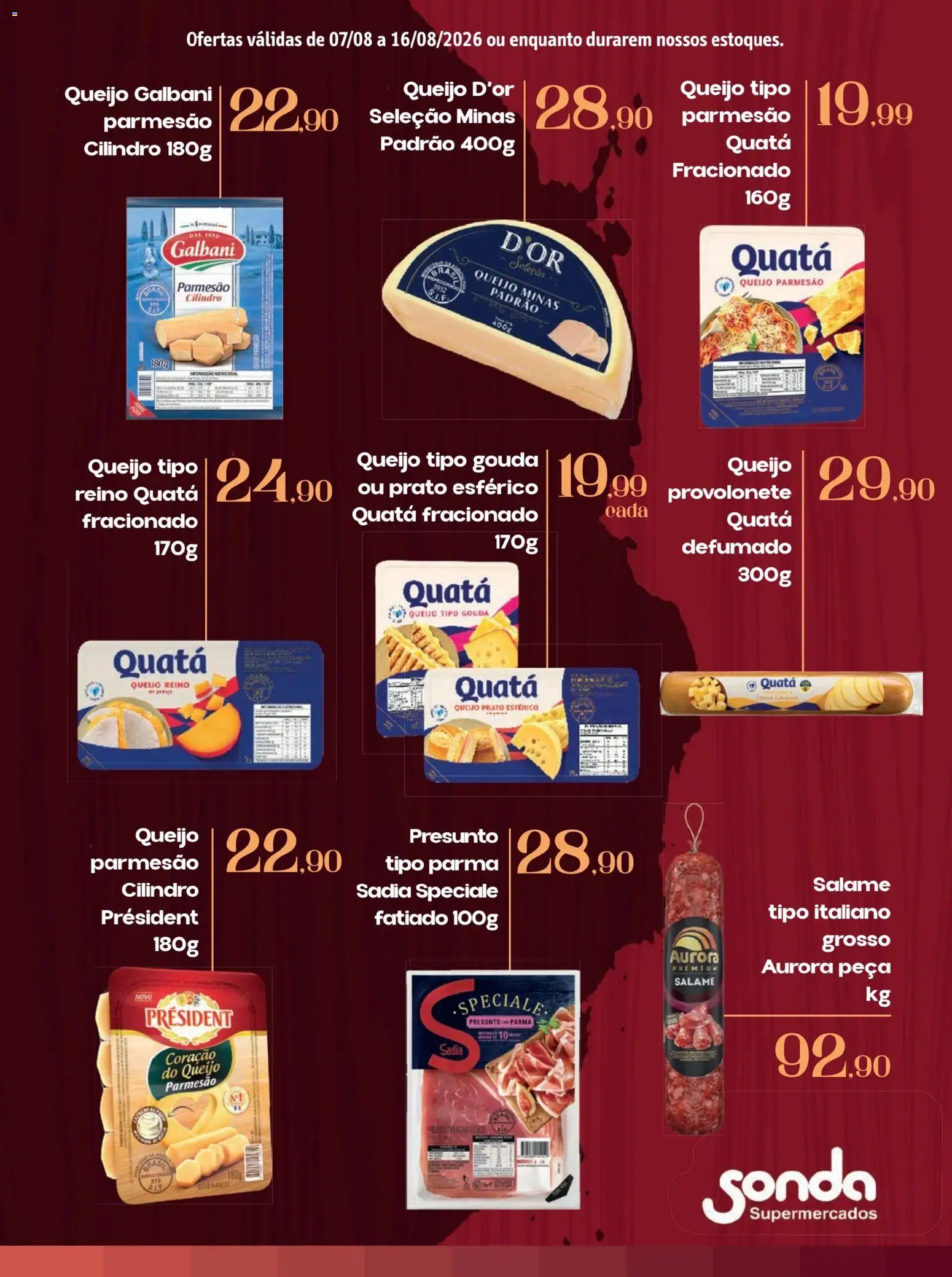 Sonda Folheto - válido de 07/08/2026 | Página: 15 | Produtos: Queijo, Presunto, Parmesão, Gouda