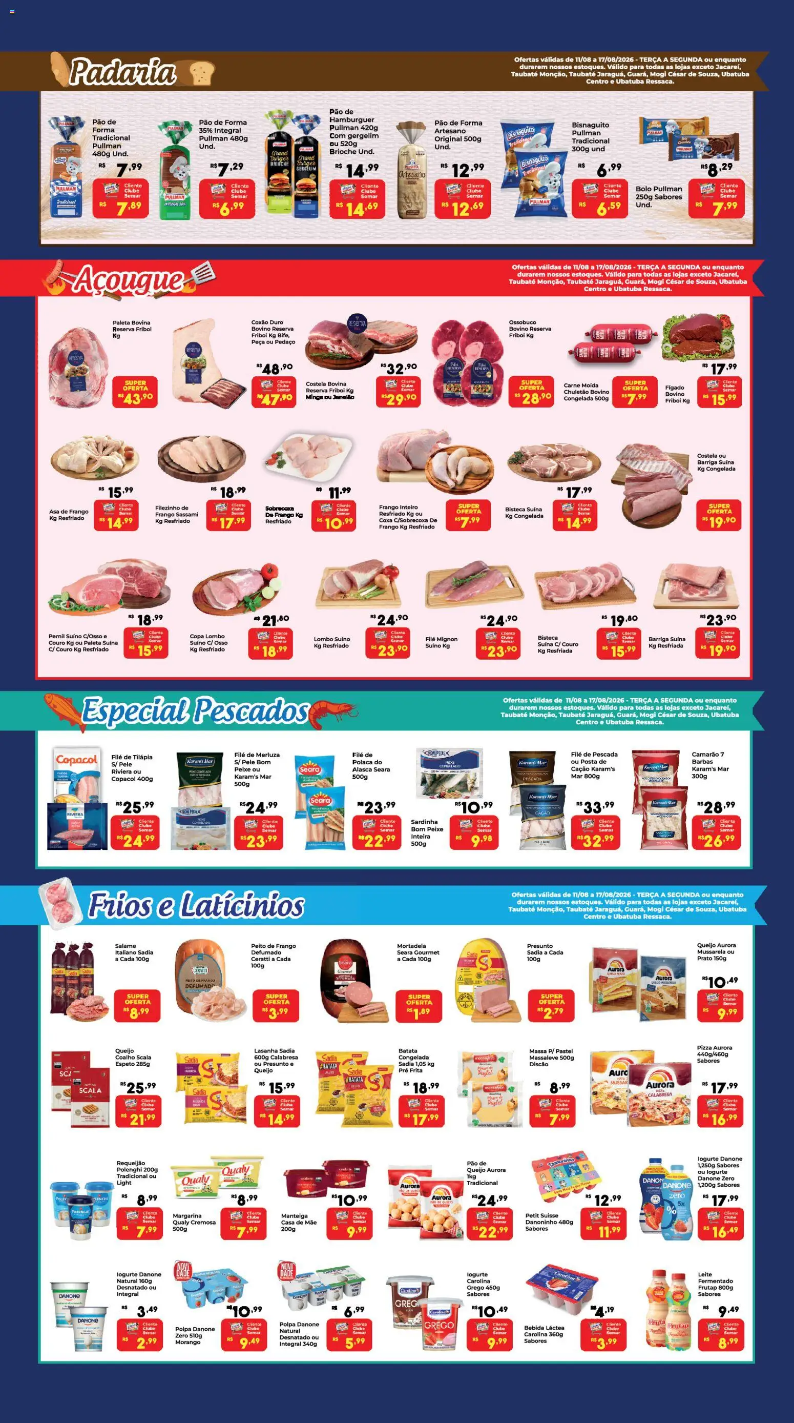 Semar Supermercado Folheto - válido de 11/08/2026 | Página: 3 | Produtos: Lombo, Pernil, Bebida, Filé de tilápia