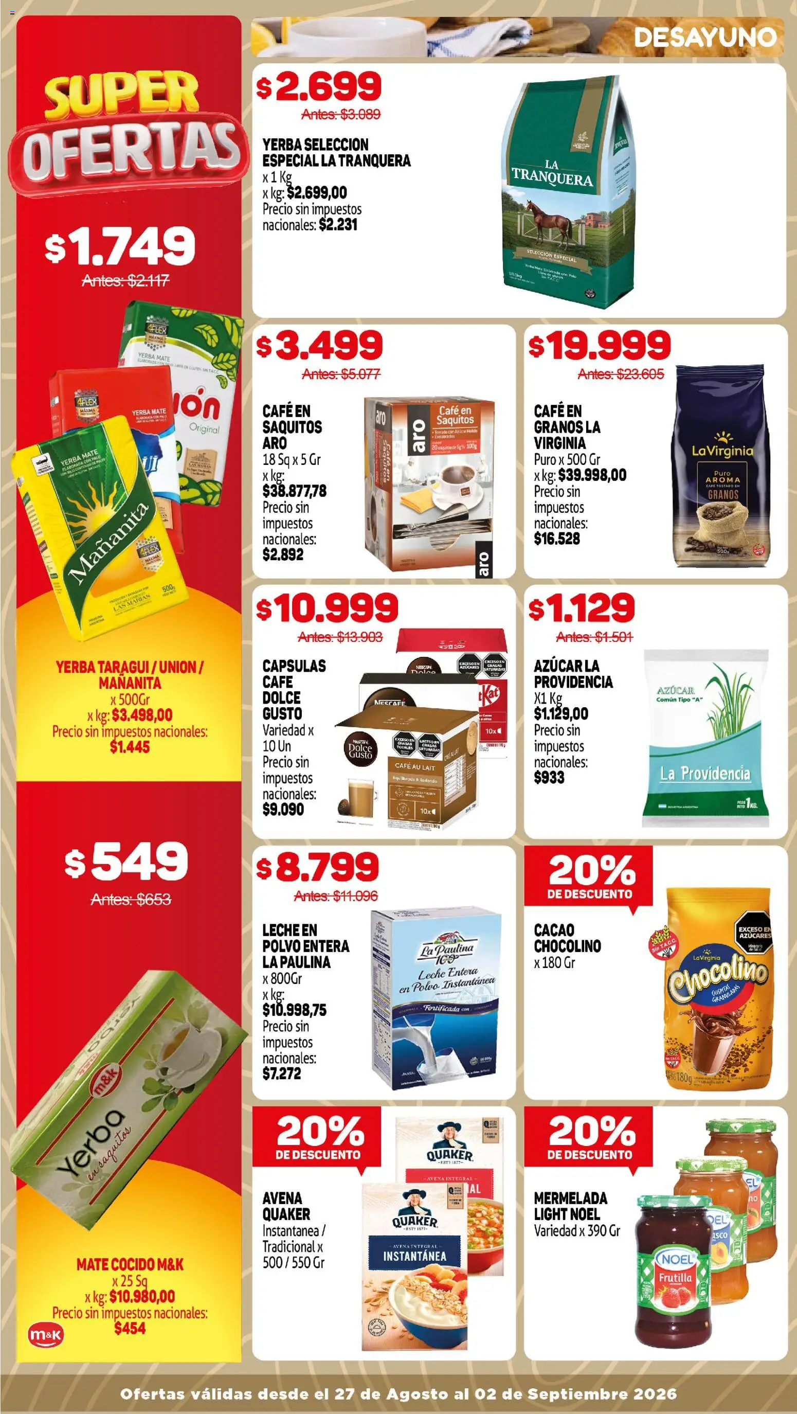 Makro ofertas │ válido desde el 27/08/2026 | Página: 9 | Productos: Avena, Leche, Café, Mate cocido