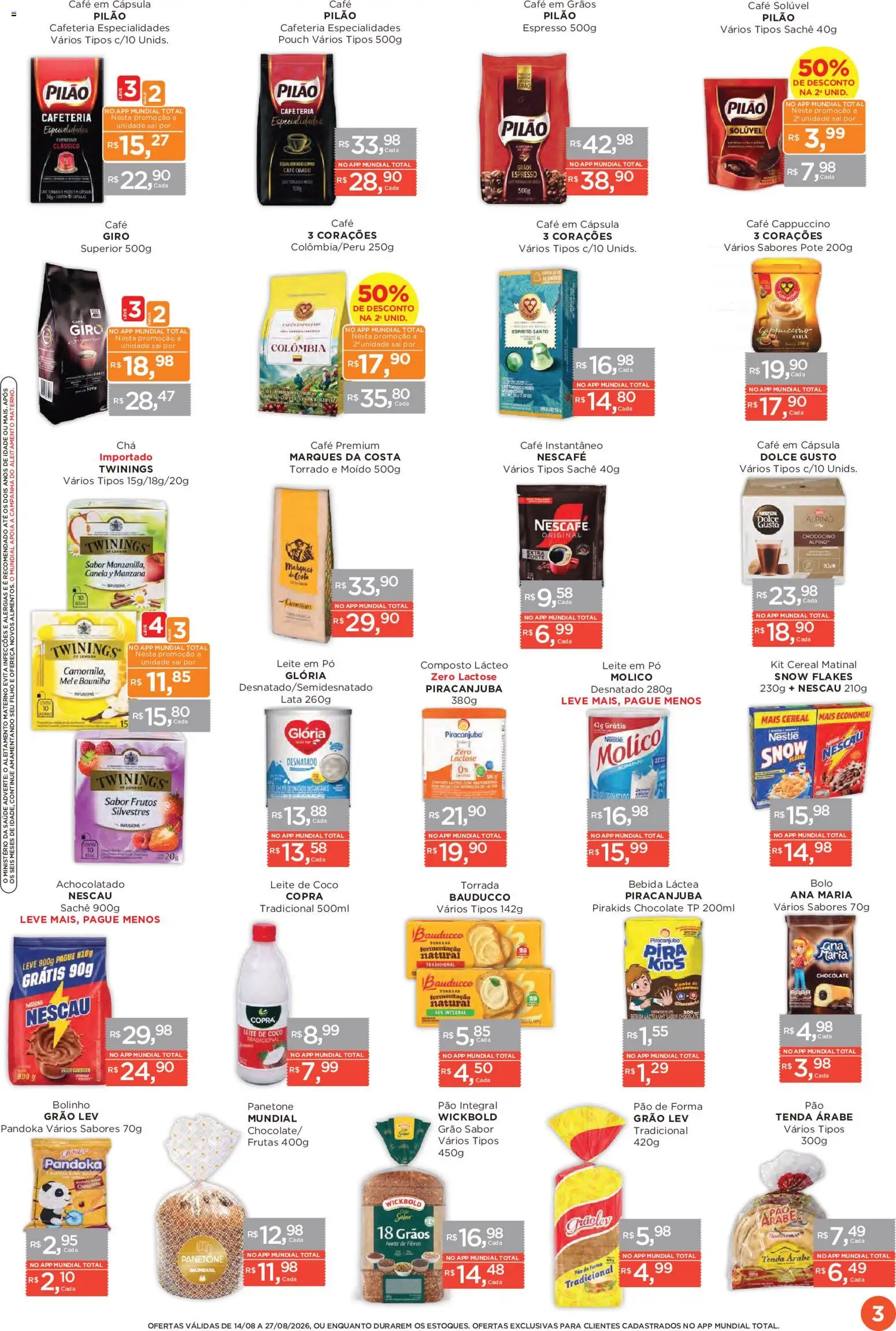 Mundial Folheto - válido de 14/08/2026 | Página: 3 | Produtos: Coco, Especialidades, Leite em pó, Panetone