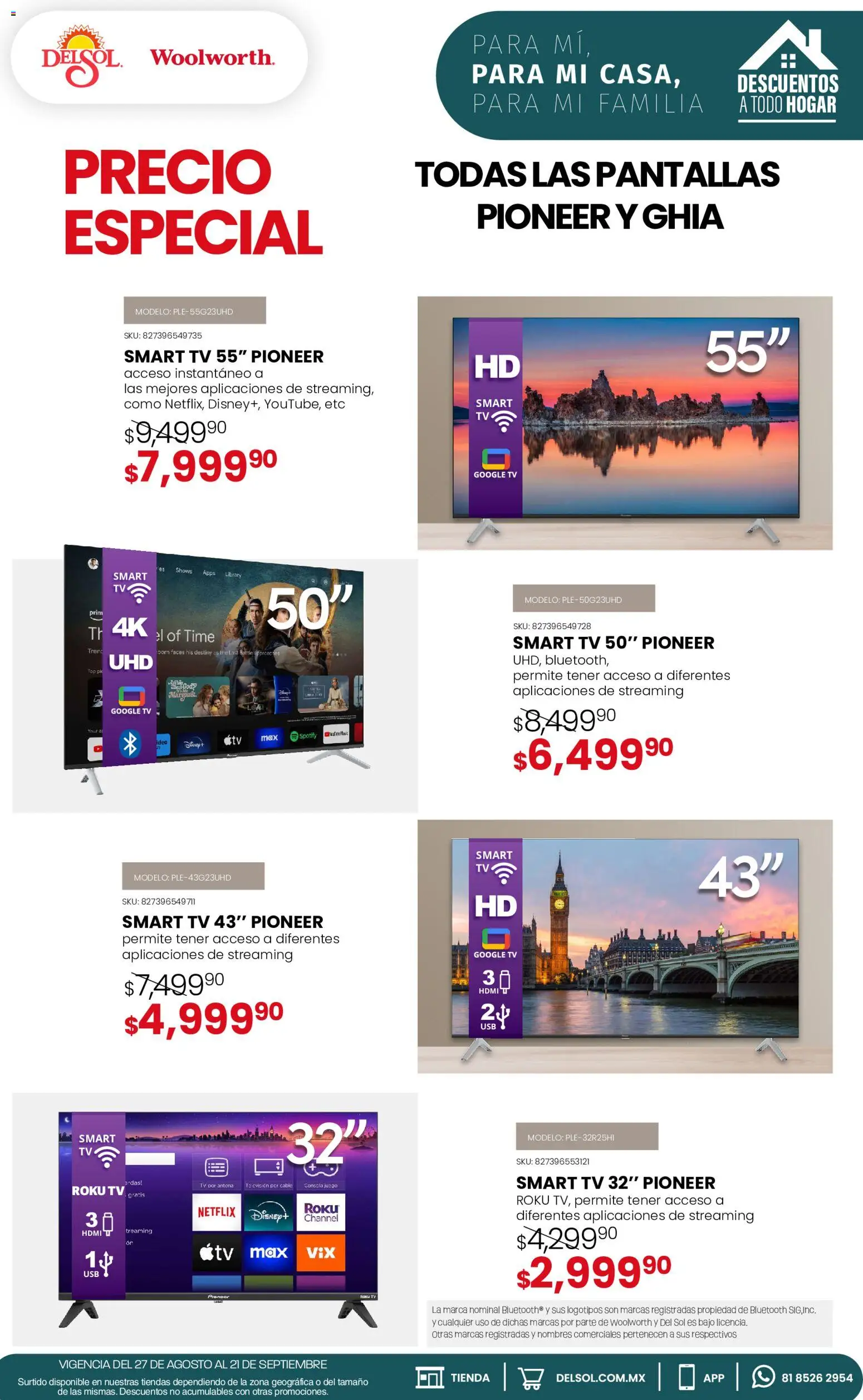 Nuevas ofertas de Del Sol y Woolworth válidas en toda la República Mexicana desde el 27/08/2026. ¡Encuentra las mejores ofertas en Del Sol y Woolworth catálogo! | Página: 27 | Productos: Pantallas, Cable, Juego, Top