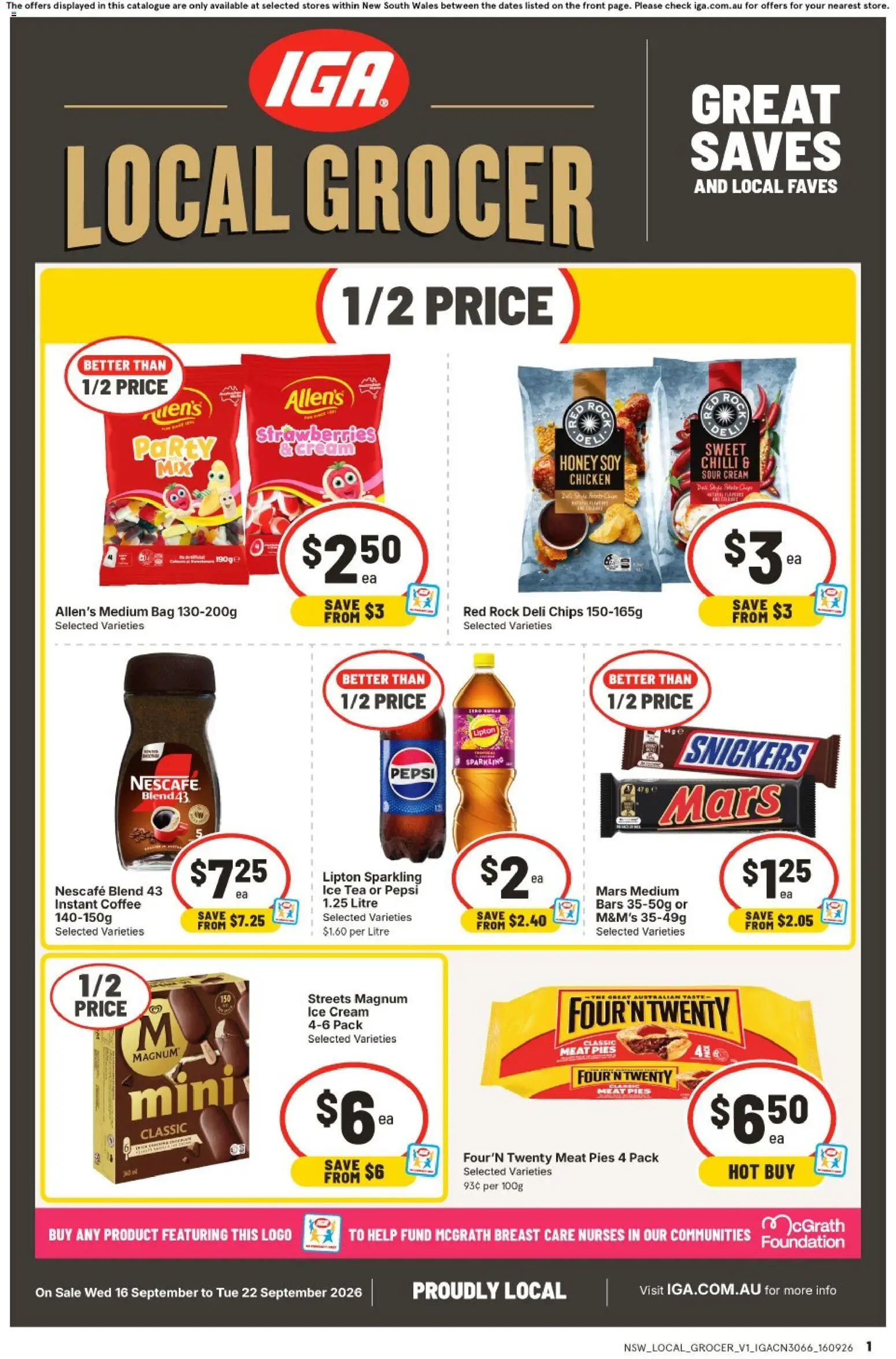 IGA catalogue - valid from 16/09/2026 | Page: 1 | Products: Meat, Cream, Snickers, Foundation