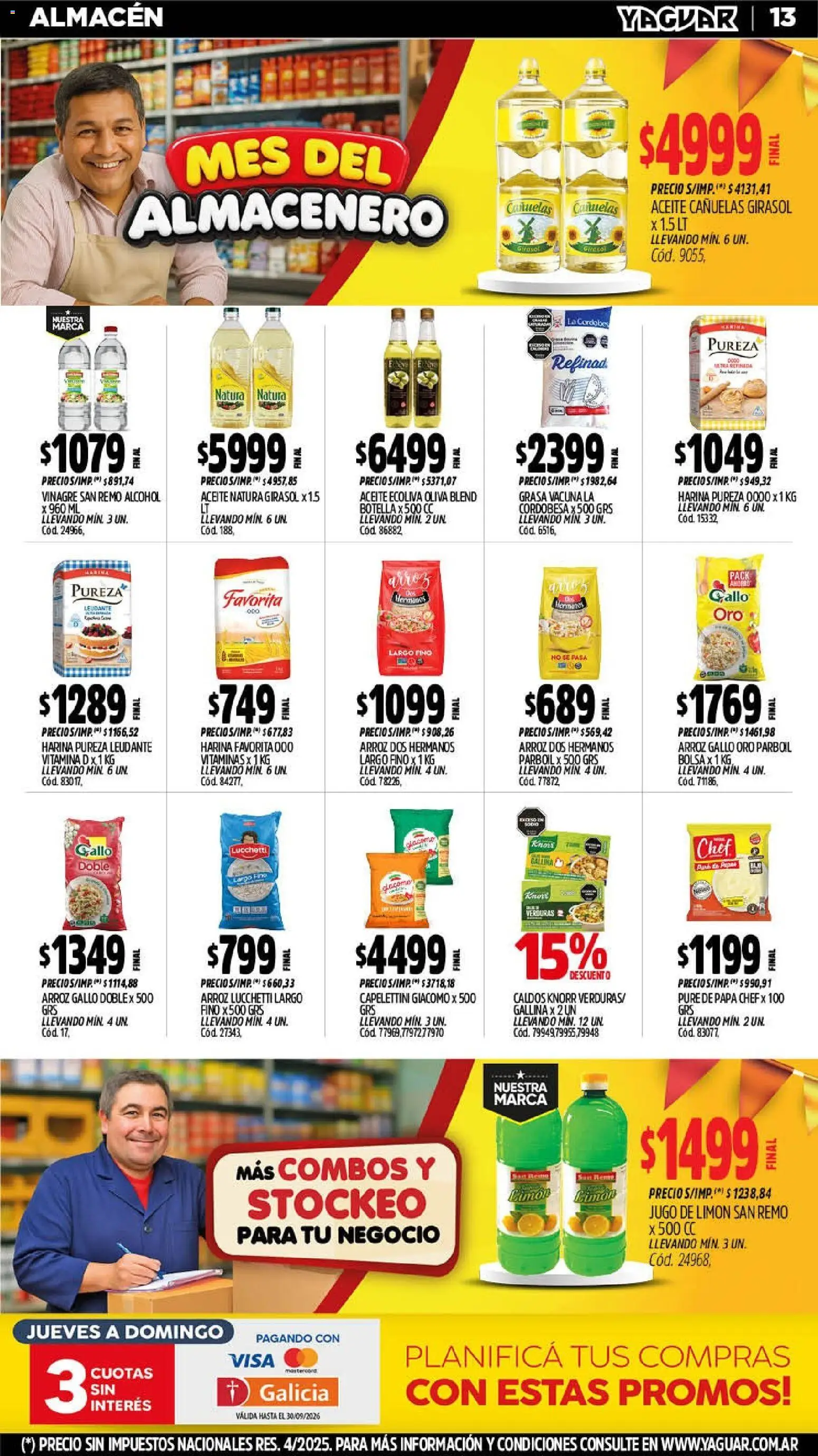 Yaguar - Oferta Semanal Mar del Plata │ válido desde el 14/09/2026 | Página: 13 | Productos: Vitaminas, Papa, Vinagre, Arroz