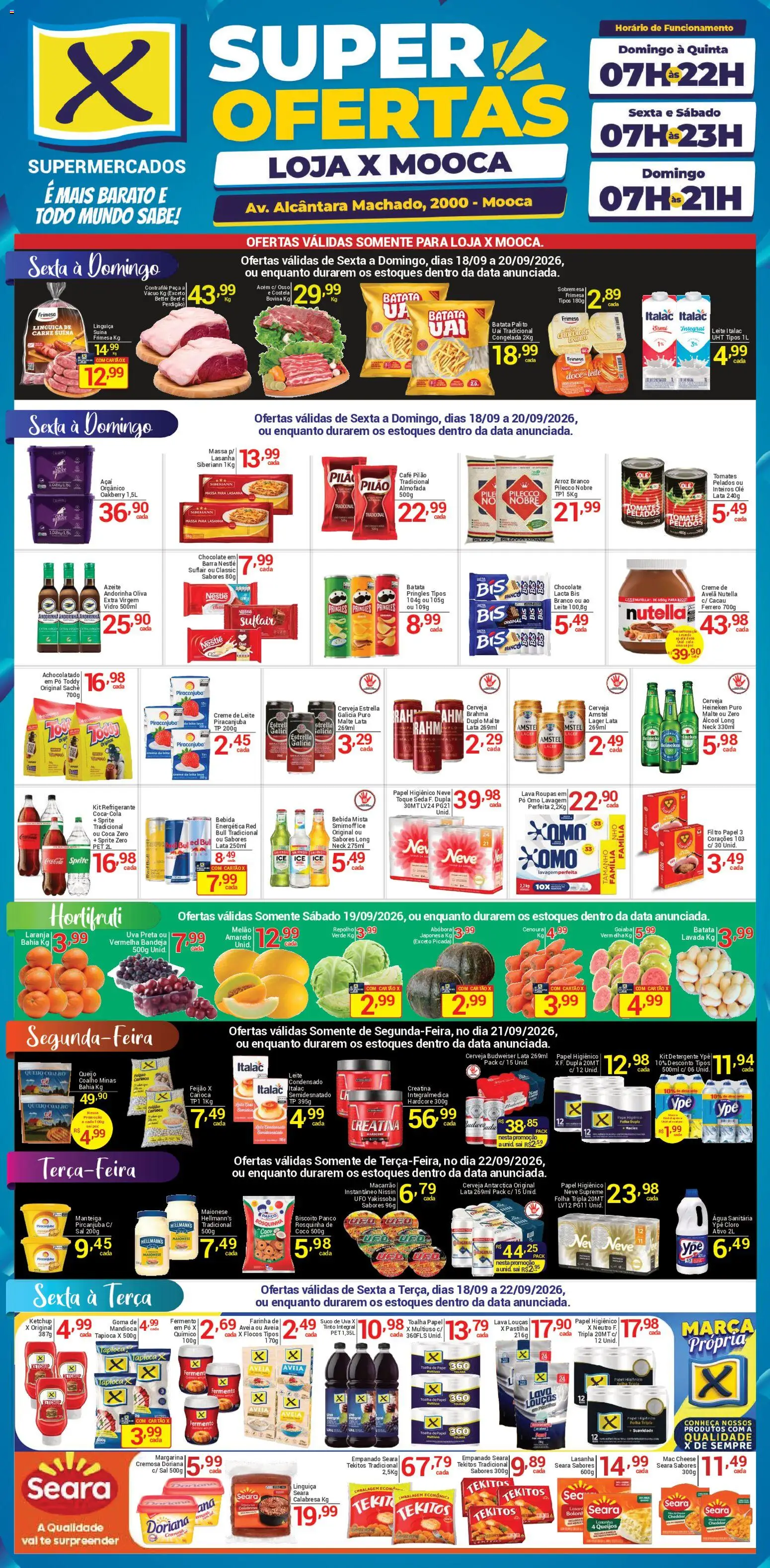 X Supermercados Folheto - válido de 18/09/2026 | Página: 1 | Produtos: Creatina, Biscoito, Doriana, Creme de leite