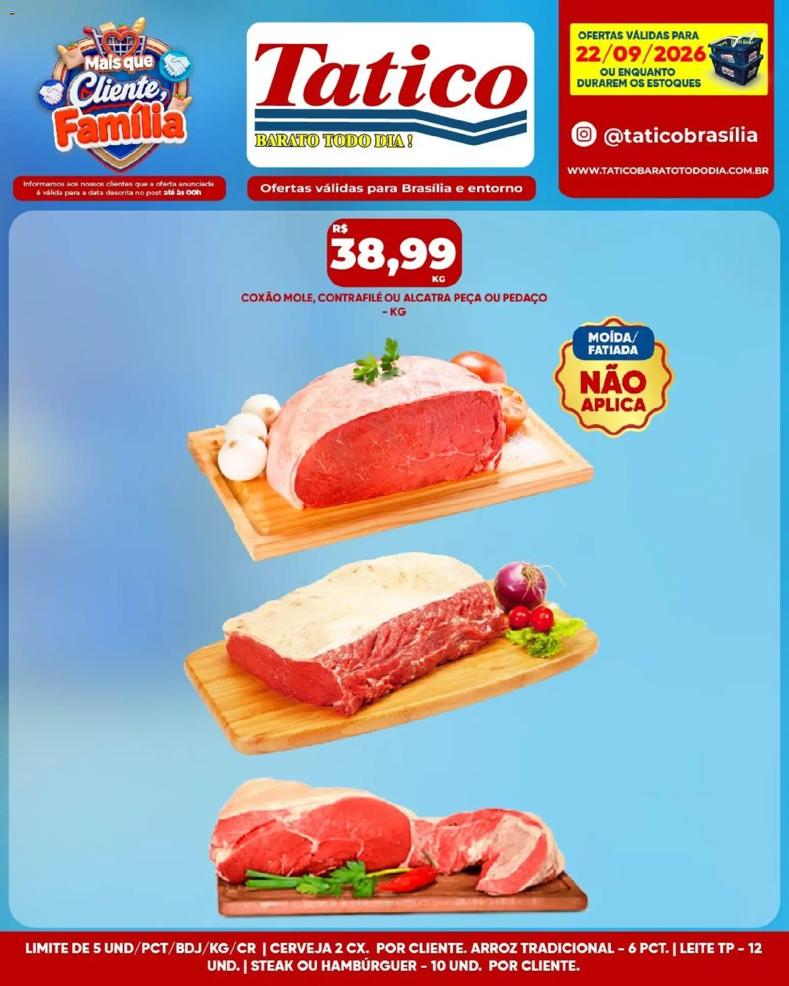 Tatico Folheto - válido de 22/09/2026 | Página: 14 | Produtos: Steak, Alcatra, Leite, Arroz