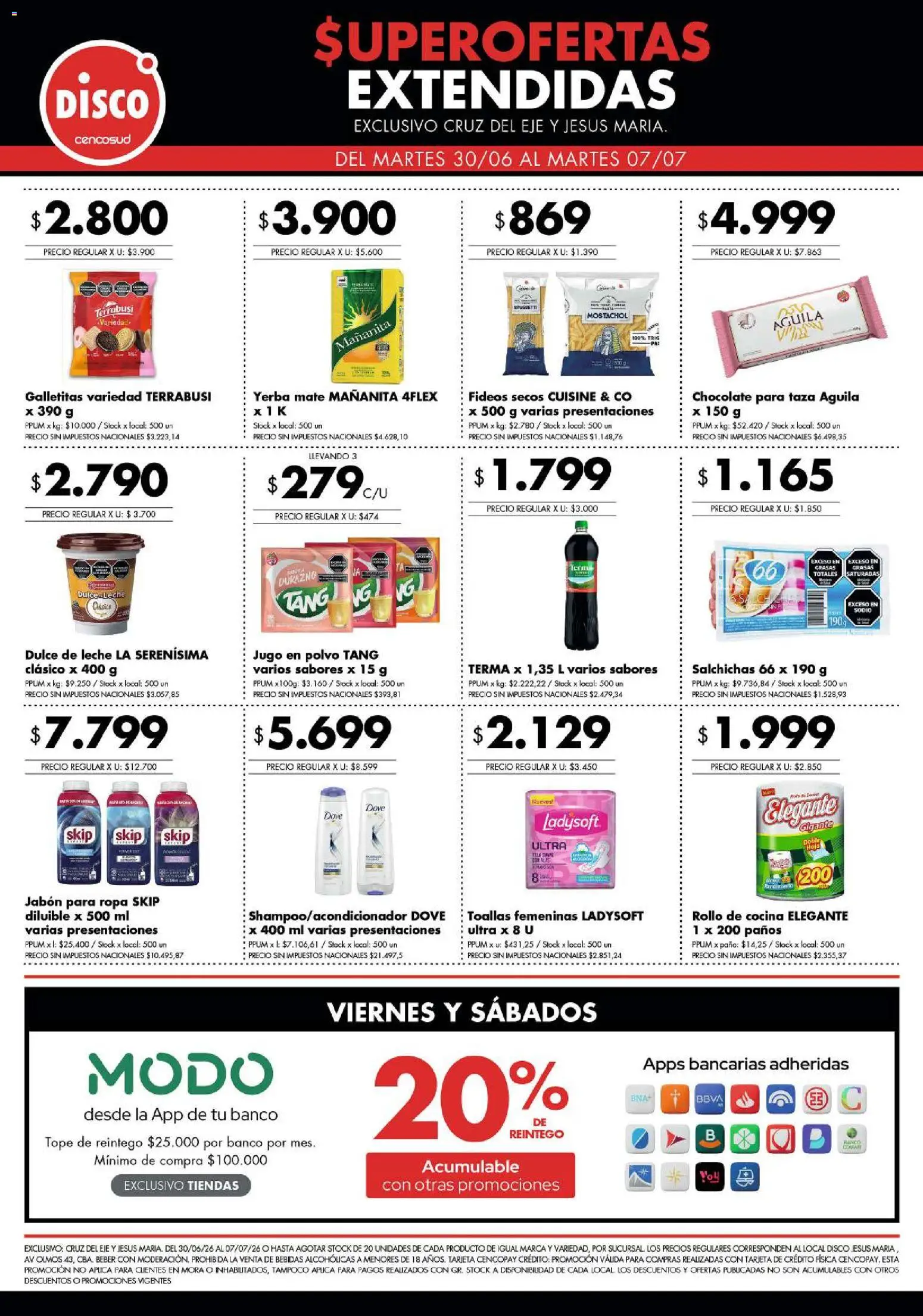 Disco ofertas │ válido desde el 30/06/2026 | Página: 1 | Productos: Galletitas, Jabón, Ropa, Fideos