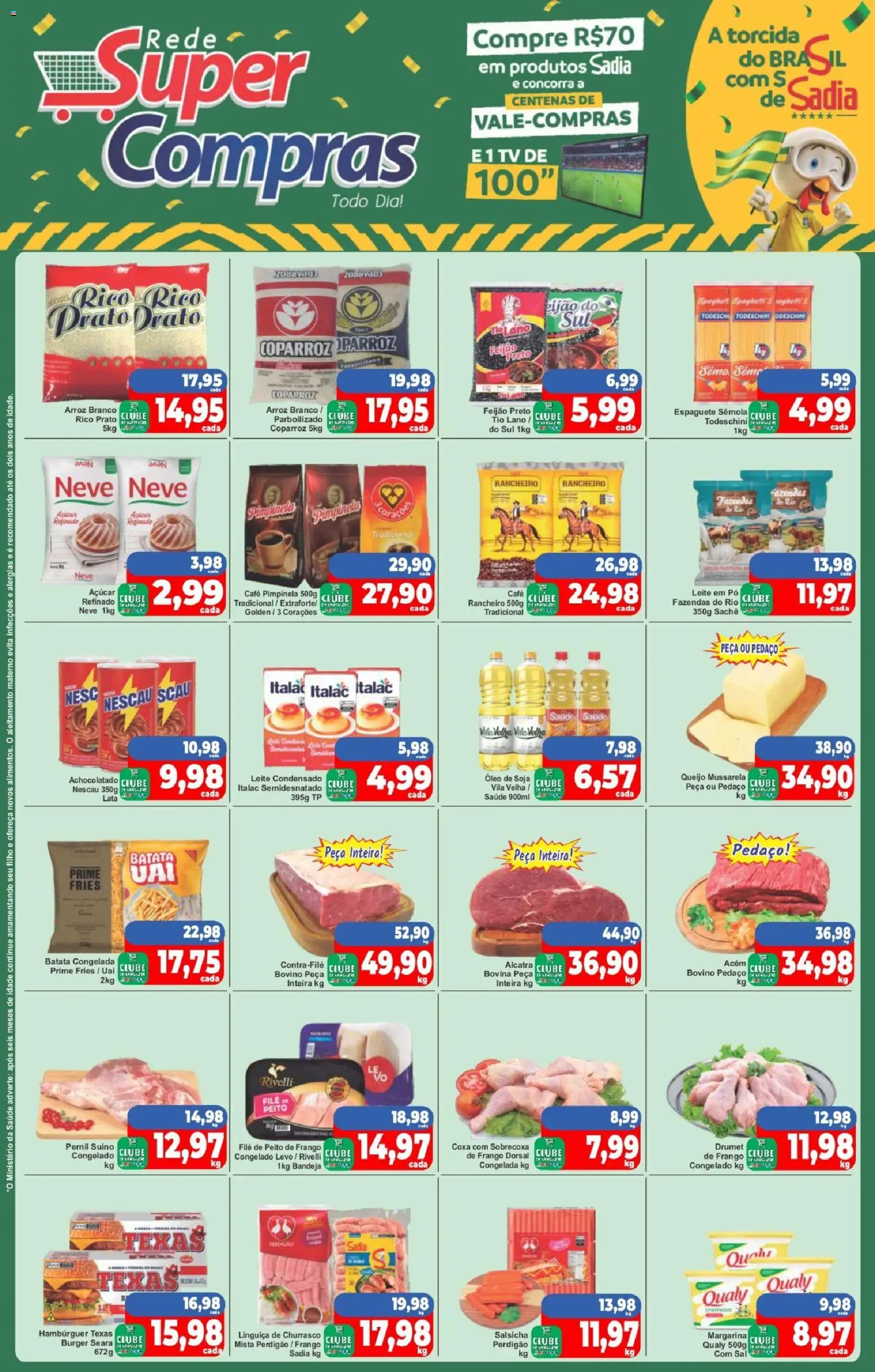 Rede Super Compras Folheto - válido de 30/06/2026 | Página: 1 | Produtos: Salsicha, Alcatra, Tv, Bandeja