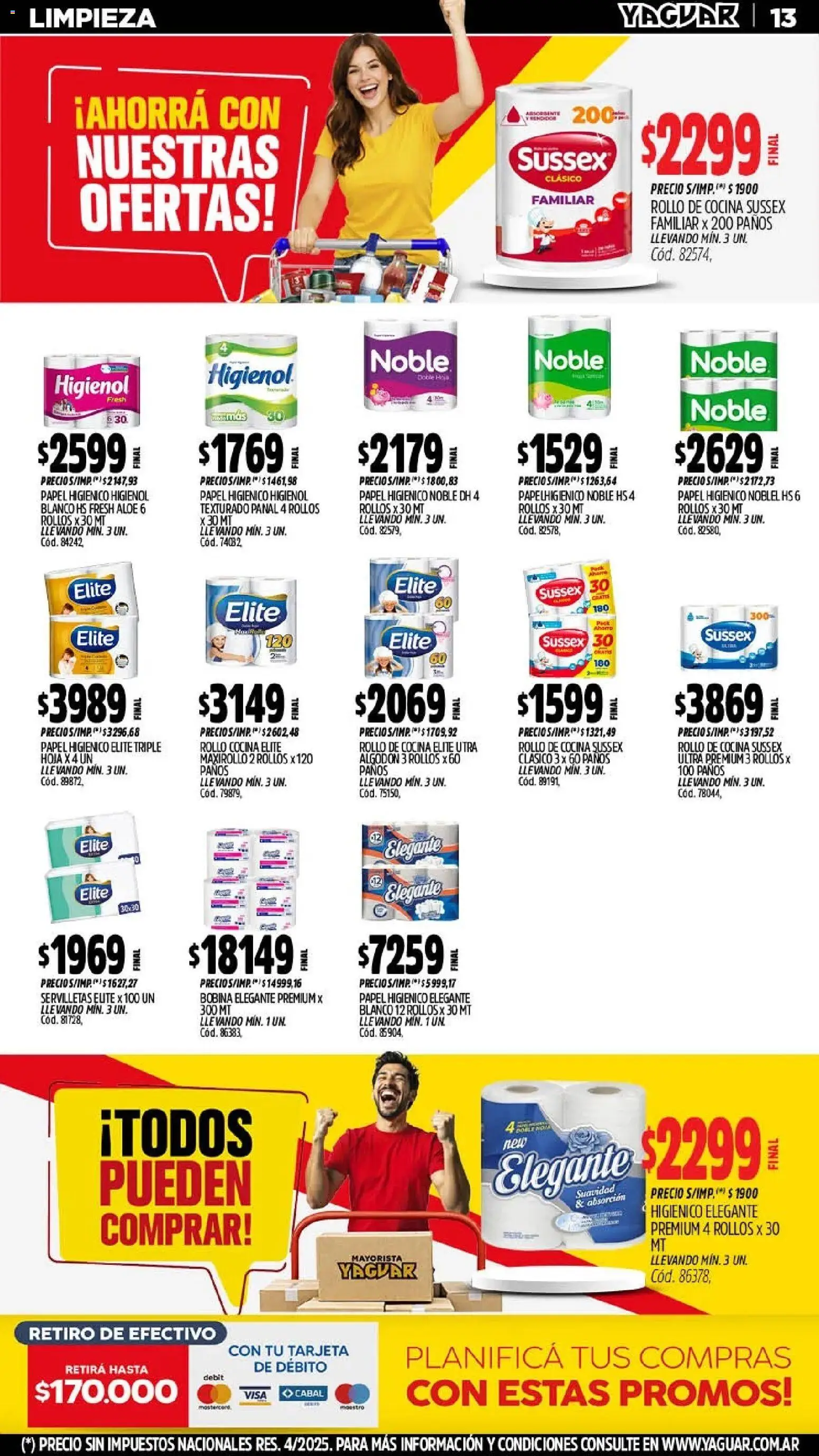 Yaguar - Oferta Semanal Neuquen │ válido desde el 11.05.2026 | Página: 13 | Productos: Papel higiénico, Algodón, Cocina, Servilletas