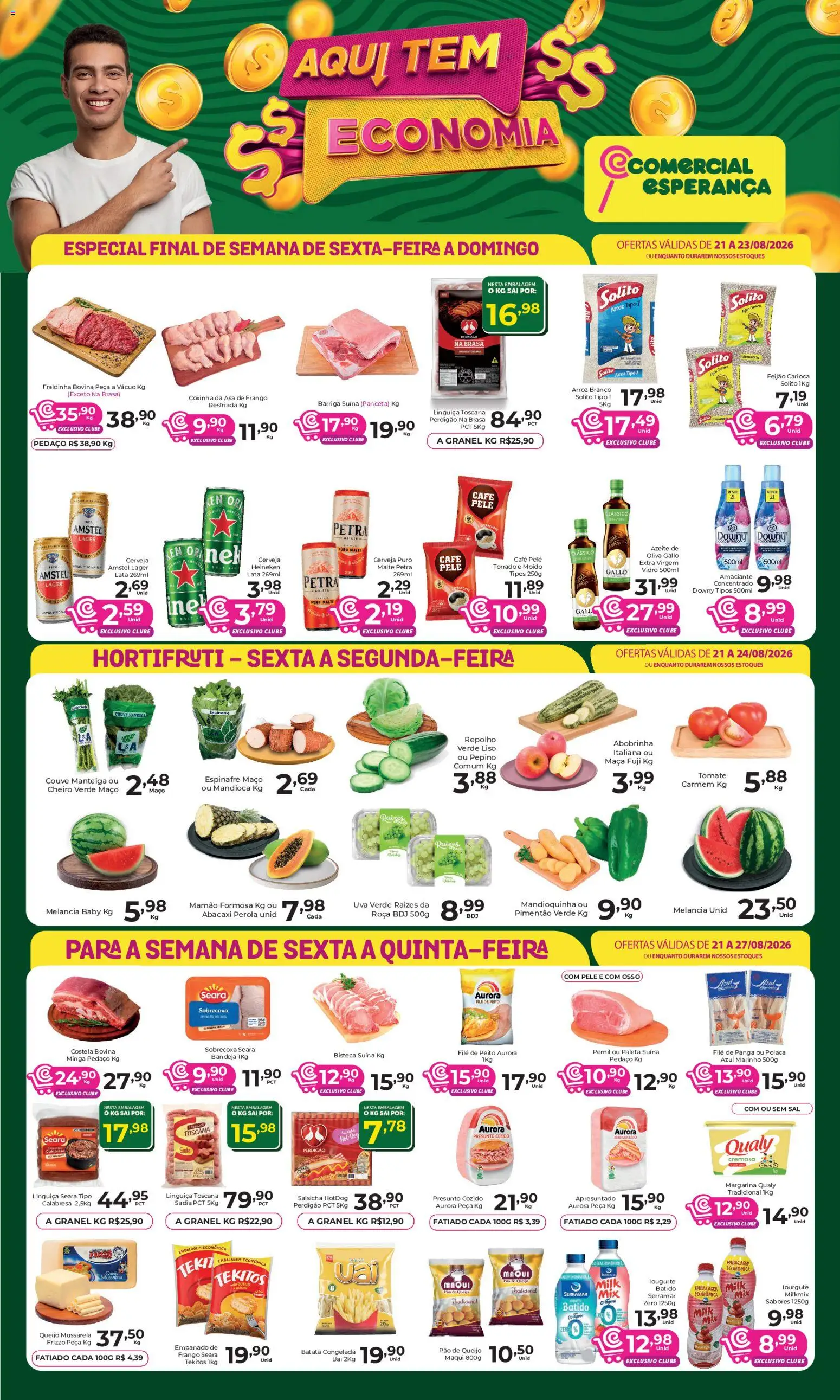 Comercial Esperança Folheto - válido de 21/08/2026 | Página: 1 | Produtos: Feijão, Repolho, Café, Presunto