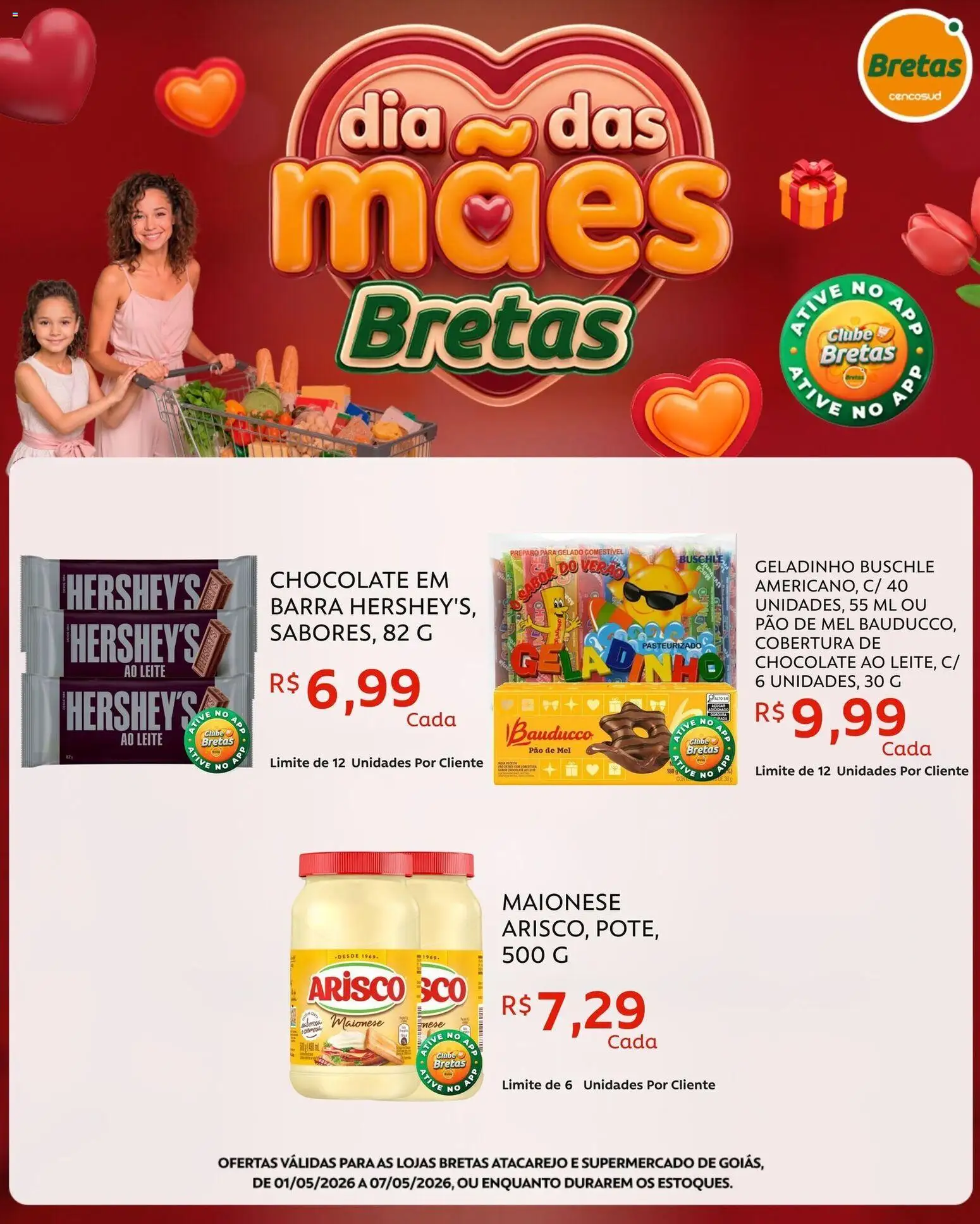 Bretas Folheto - válido de 01.05.2026 | Página: 7 | Produtos: Leite, Chocolate, Açúcar, Maionese