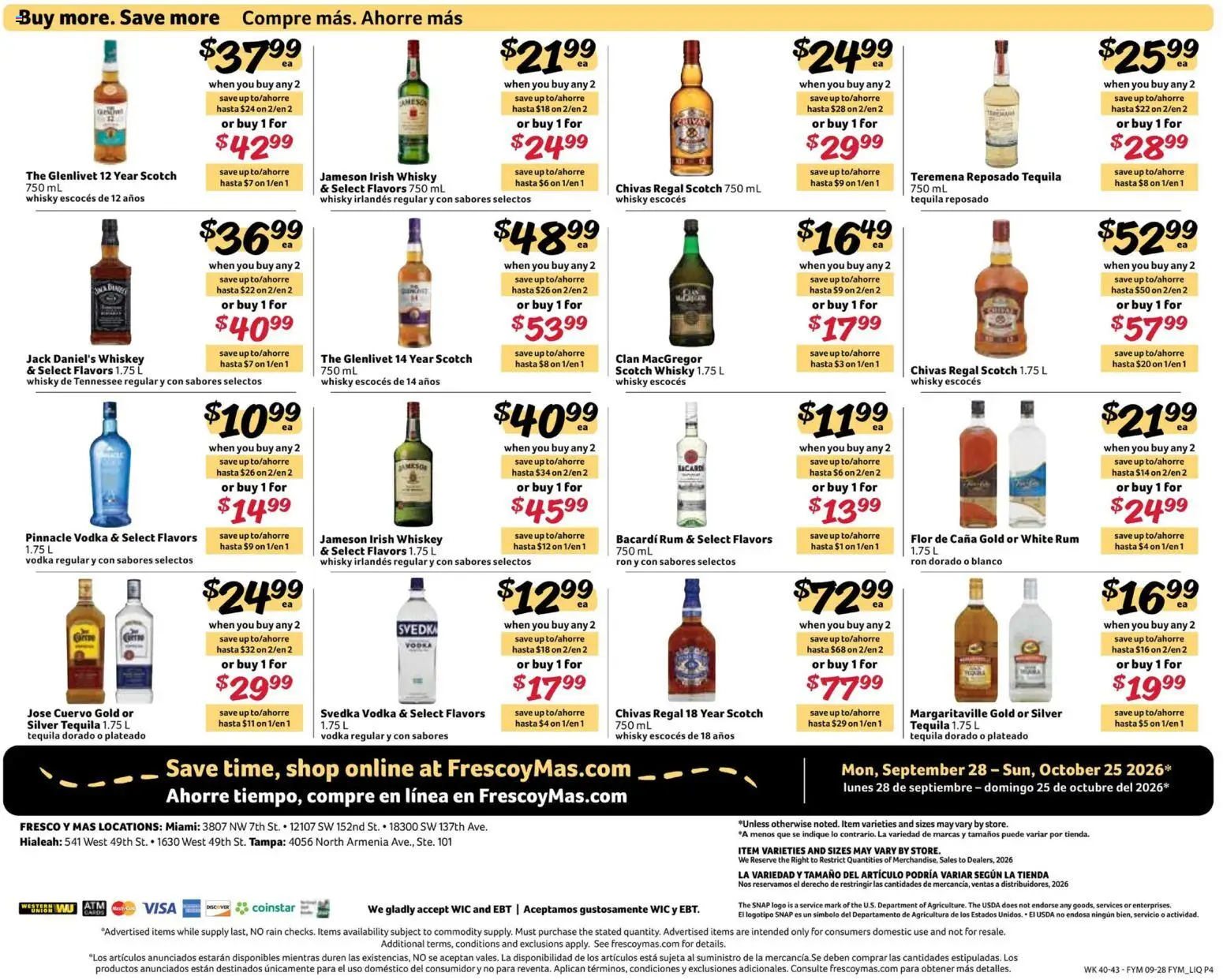 Fresco y Más Alcohol Flyer - valid from 09/28/2026 | Page: 4 | Products: Irish whiskey, Jameson, White rum, Rum