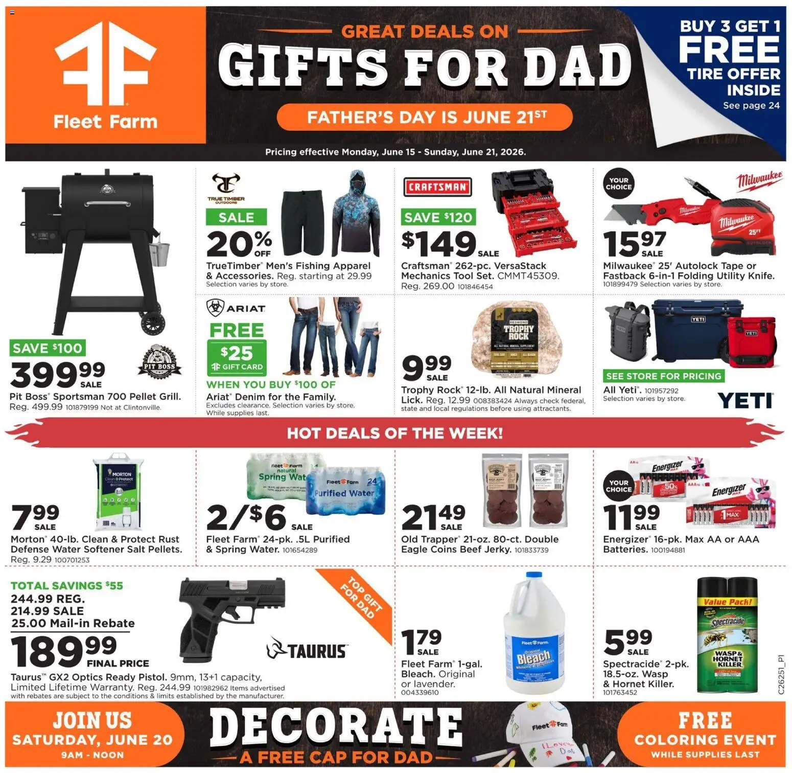 Mills Fleet Farm Weekly Ad - valid from 15.06.2026 | Page: 1 | Products: Beef, Water, Salt, Cap