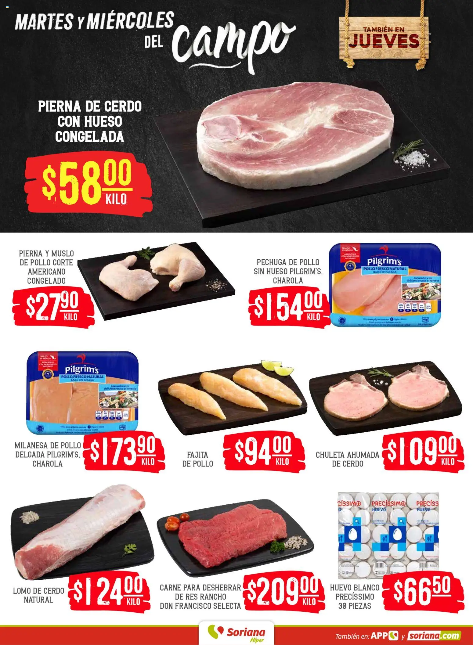 Nuevas ofertas de Soriana válidas en toda la República Mexicana desde el 19.05.2026. ¡Encuentra las mejores ofertas en Soriana Martes y Miércoles del Campo Híper: Saltillo y Torreón! | Página: 4 | Productos: Pollo, Huevo, Cerdo, Res