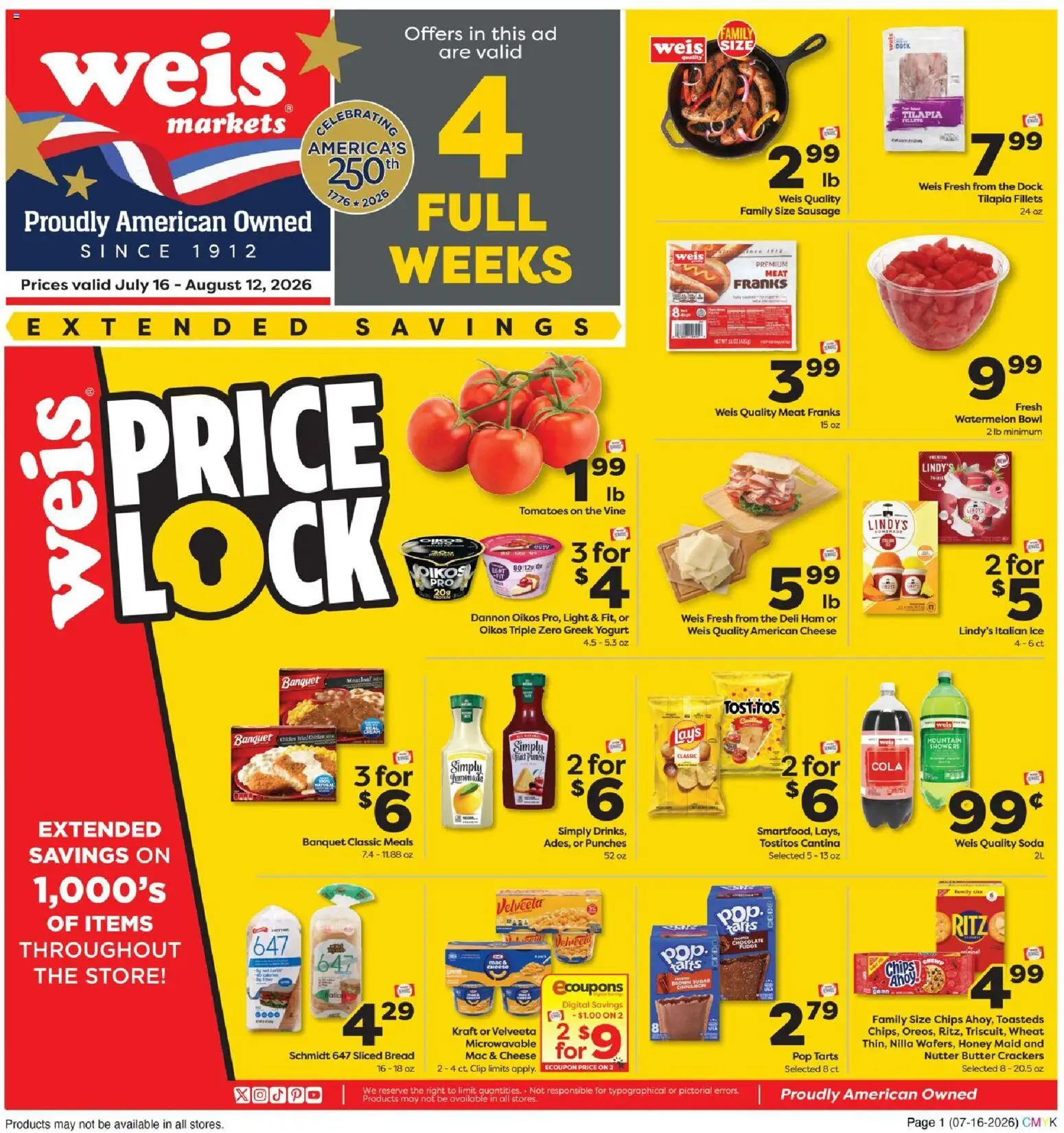 Weis Monthly Ad - valid from 07/16/2026 | Page: 1 | Products: Clip, Butter, Chocolate, Sausage