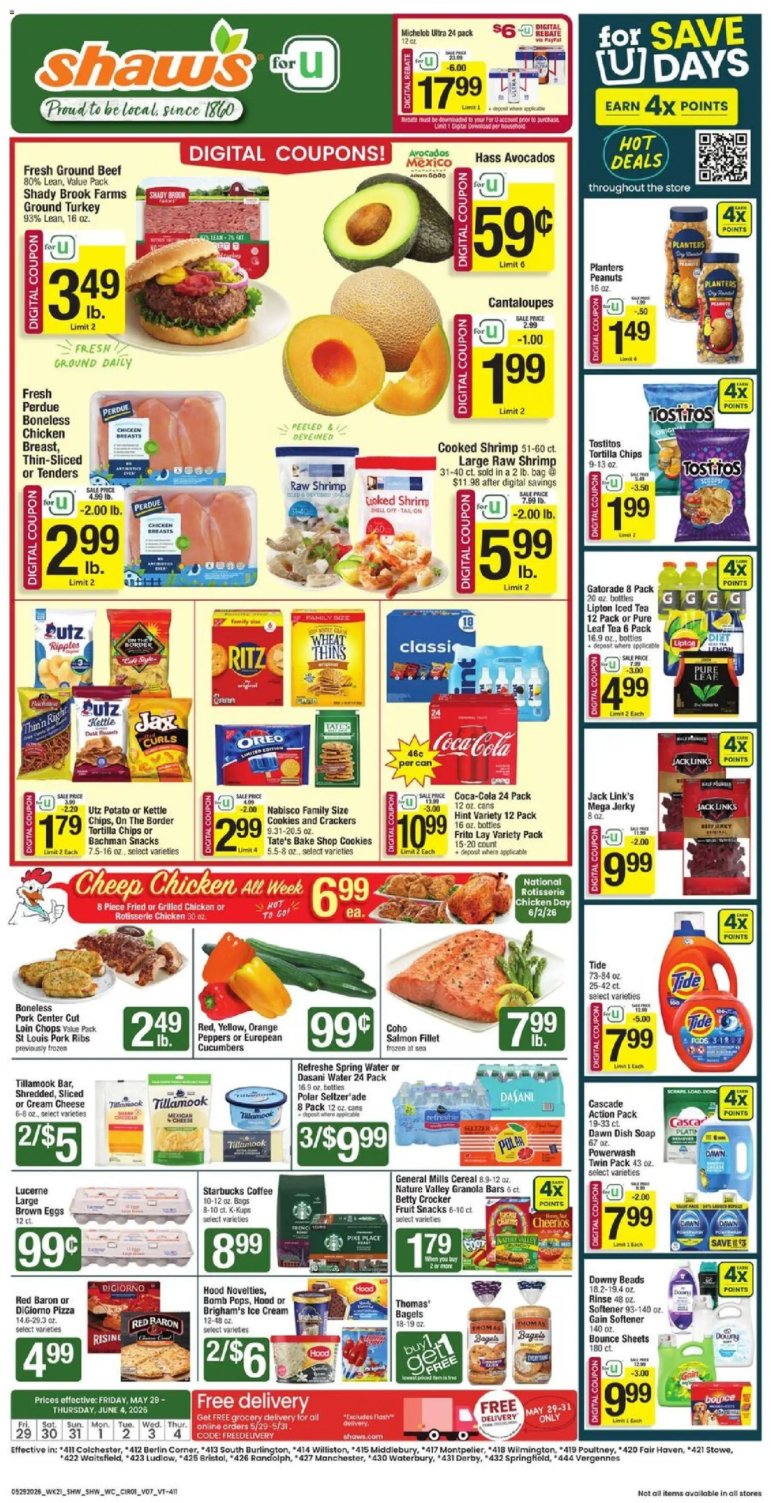 Shaw's Weekly Ad - VT - valid from 29.05.2026 | Page: 1 | Products: Cantaloupes, Eggs, Chips, Lemon