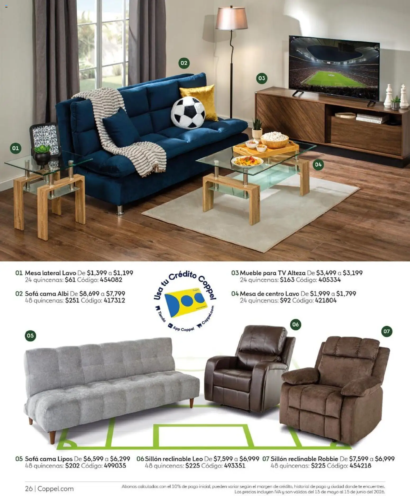 Nuevas ofertas de Coppel válidas en toda la República Mexicana desde el 01.05.2026. ¡Encuentra las mejores ofertas en Coppel catálogo Ganamos! | Página: 26 | Productos: Sofá, Sillón, Mesa, Té