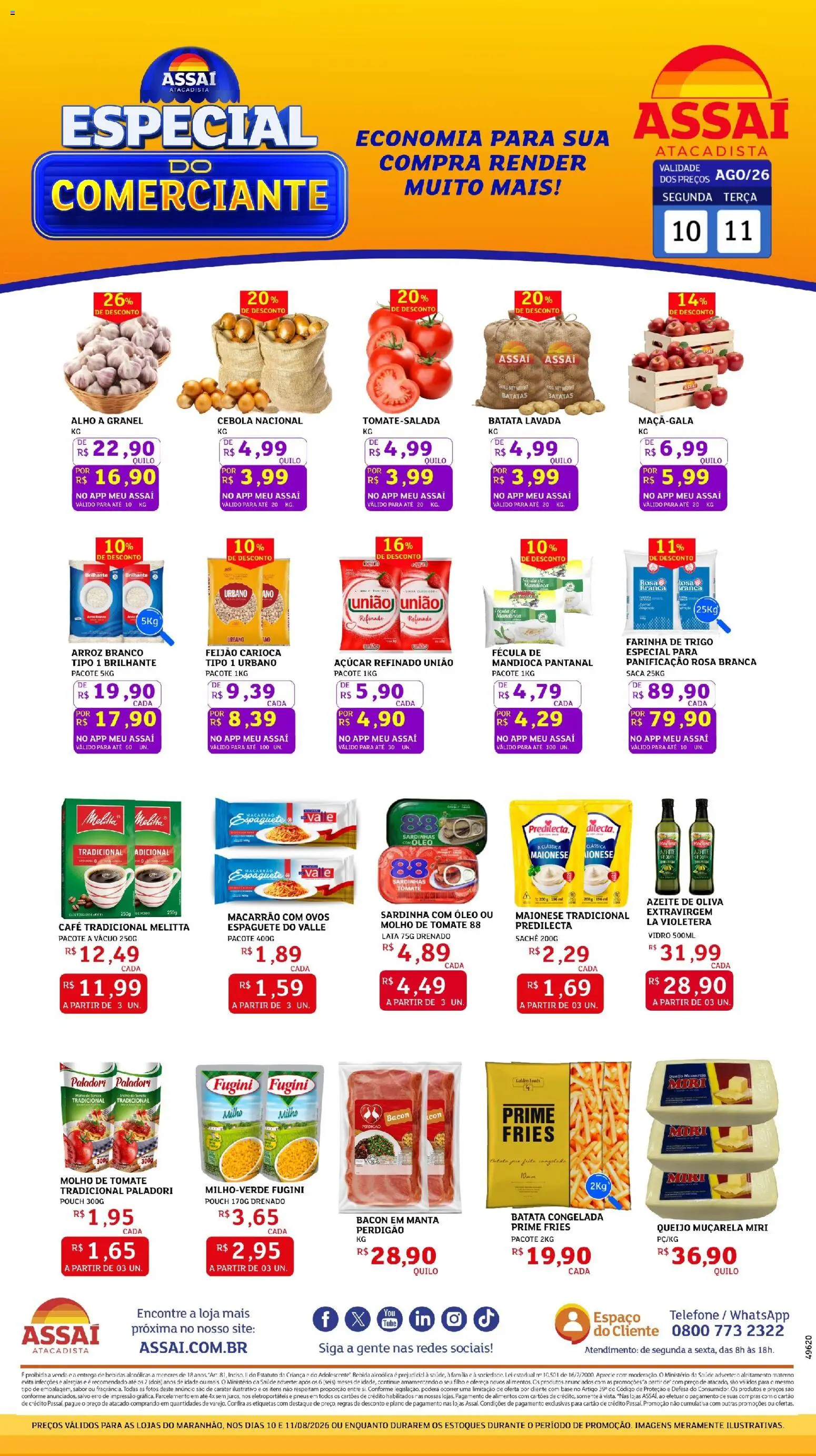 Assaí Atacadista Folheto - válido de 10/08/2026 | Página: 1 | Produtos: Alho, Muçarela, Milho, Sardinha