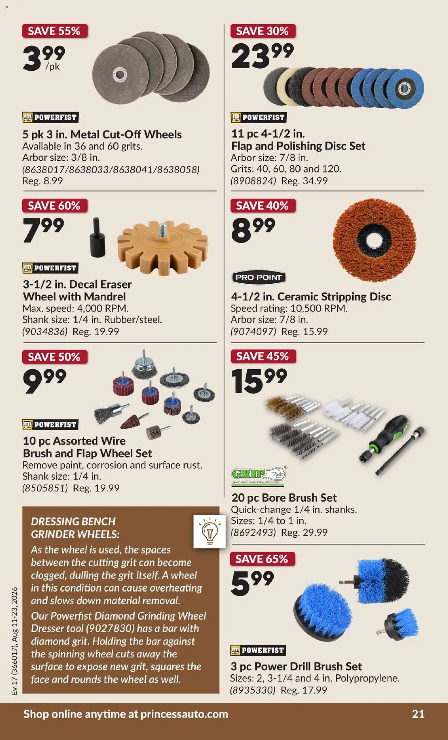 Princess Auto flyer valid from Aug 11, 2026 | Page: 28 | Products: PC, Grinder, Brush