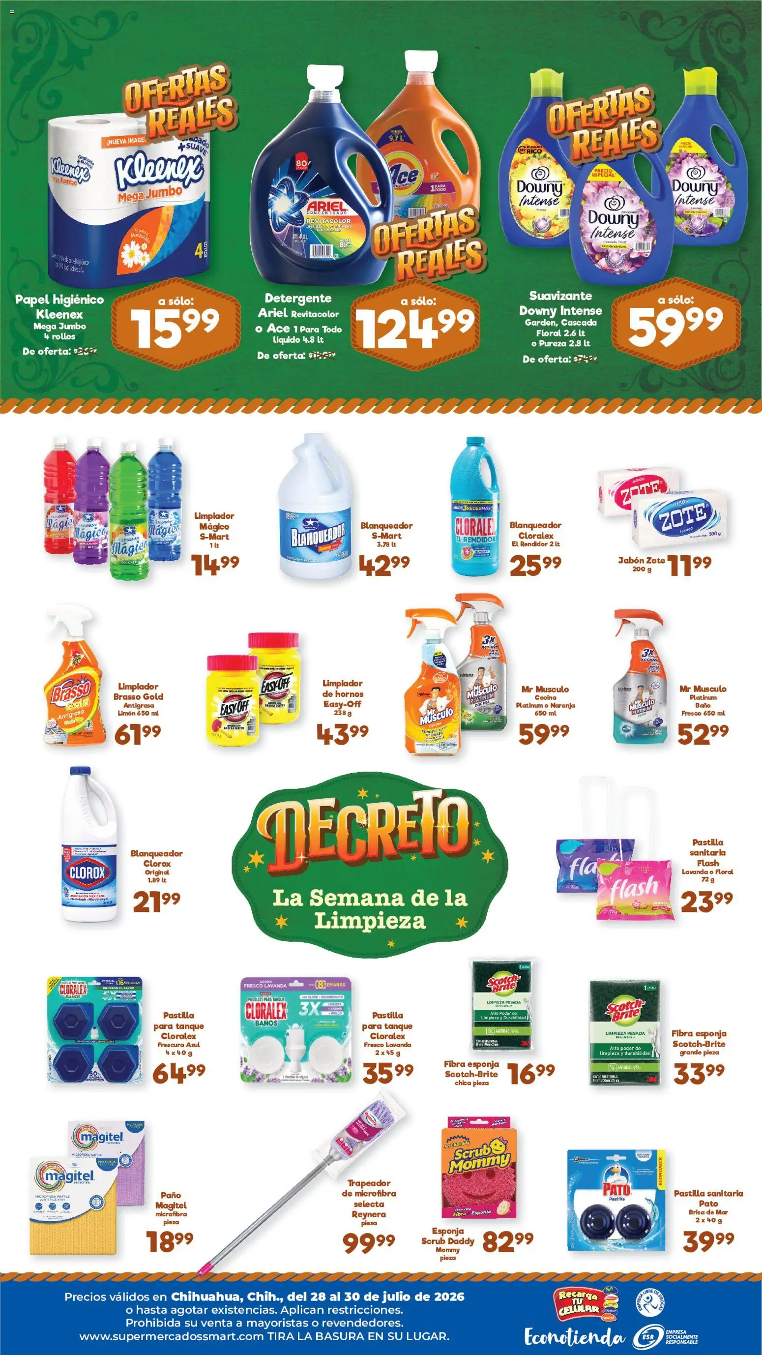 Nuevas ofertas de S-Mart válidas en toda la República Mexicana desde el 28/07/2026. ¡Encuentra las mejores ofertas en S-Mart folleto Ofertas de feria Chihuahua! | Página: 2 | Productos: Esponja, Limón, Trapeador, Papel higiénico