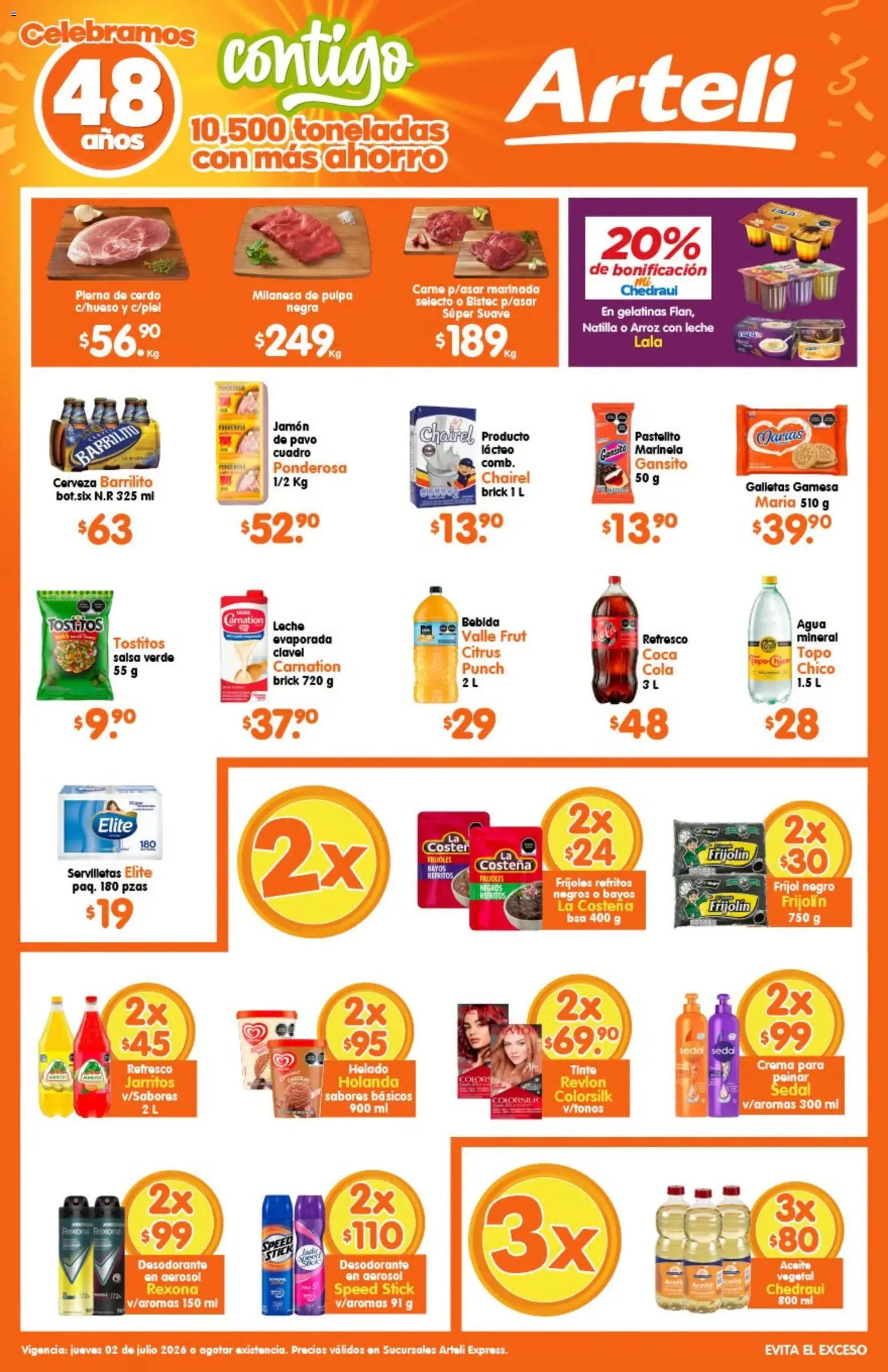 Nuevas ofertas de Arteli válidas en toda la República Mexicana desde el 02/07/2026. ¡Encuentra las mejores ofertas en Arteli folleto Express! | Página: 1 | Productos: Desodorante, Milanesa, Cuadro, Servilletas