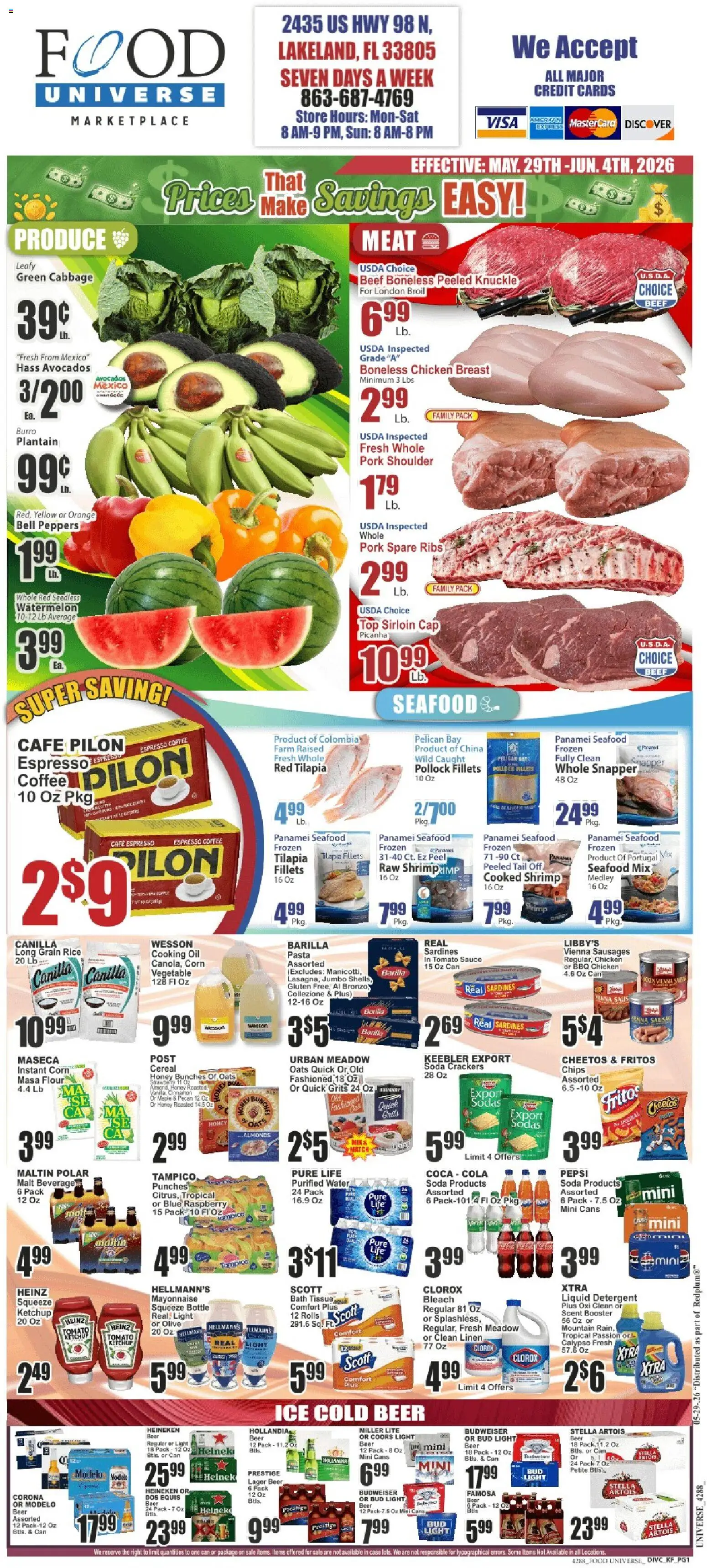 Food Universe Weekly Ad - valid from 29.05.2026 | Page: 1 | Products: Peppers, Oil, Beef, Pasta