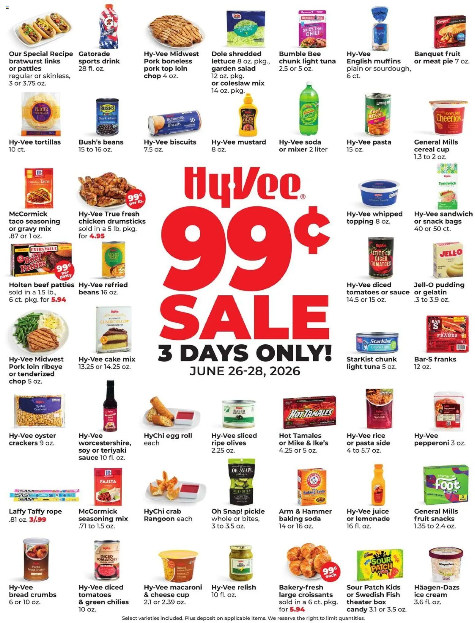 HyVee Special Sales - valid from 06/26/2026 | Page: 1 | Products: Lettuce, Rice, Fish, Ice cream