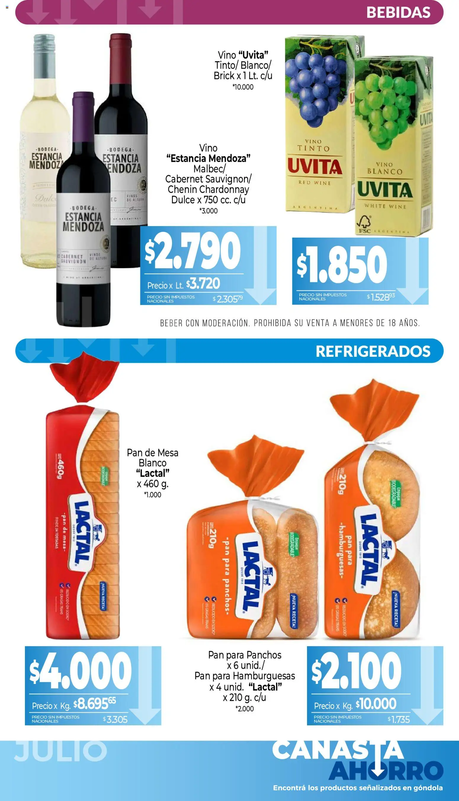 La Anonima catálogo │ válido desde el 01/07/2026 | Página: 9 | Productos: Mesa, Pan, Vino, Canasta