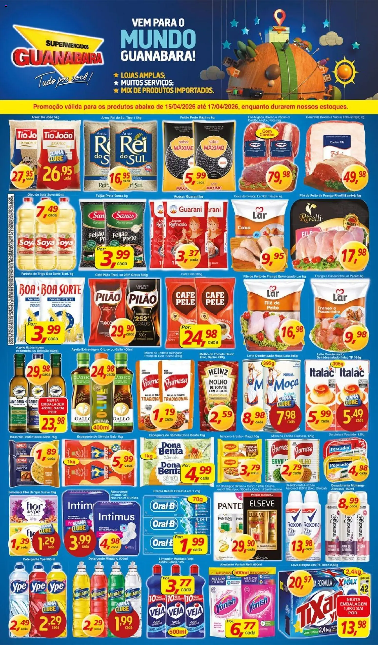Supermercados Guanabara Folheto - válido de 15.04.2026 | Página: 1 | Produtos: Farinha de trigo, Óleo, Arroz, Peito de frango