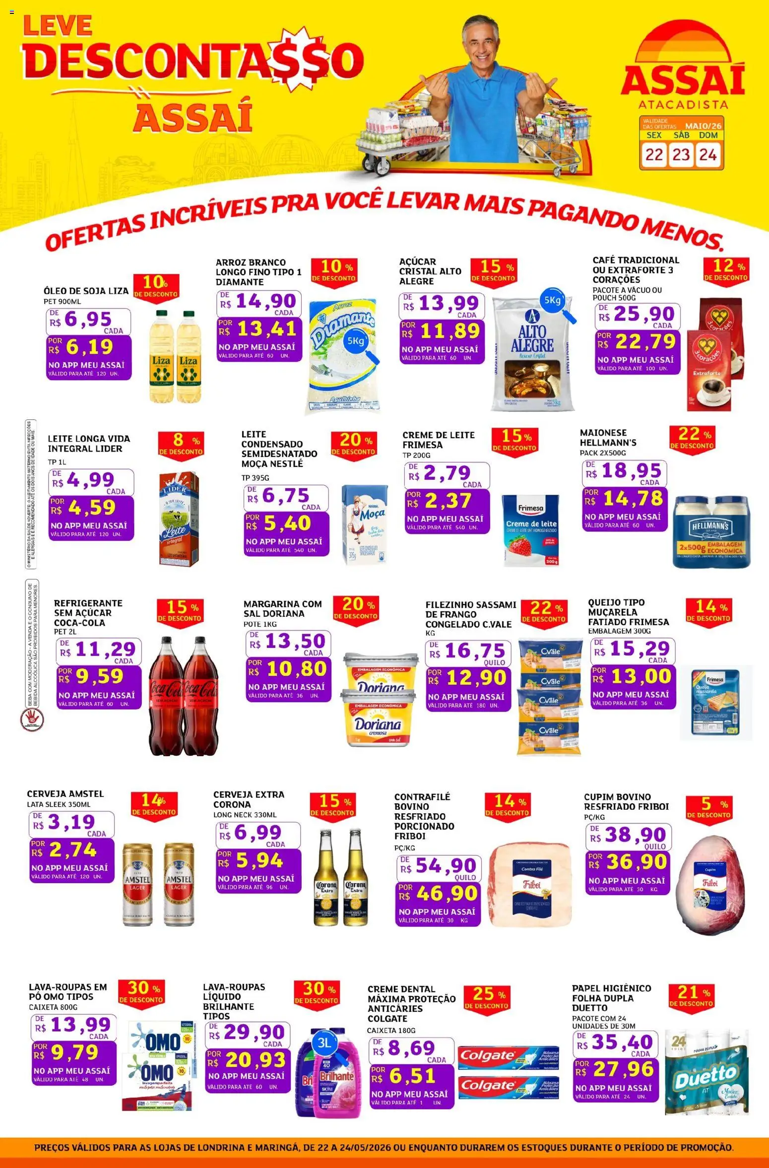 Assaí Atacadista Folheto - válido de 22.05.2026 | Página: 1 | Produtos: Contra filé, Açúcar, Creme dental, Soja