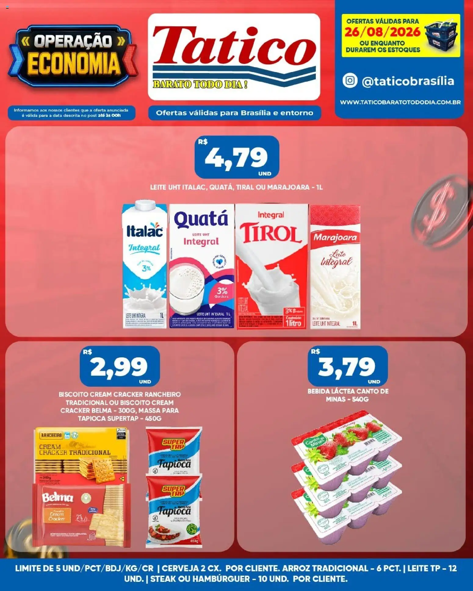 Tatico Folheto - válido de 27/08/2026 | Página: 30 | Produtos: Leite integral, Tapioca, Leite, Hambúrguer