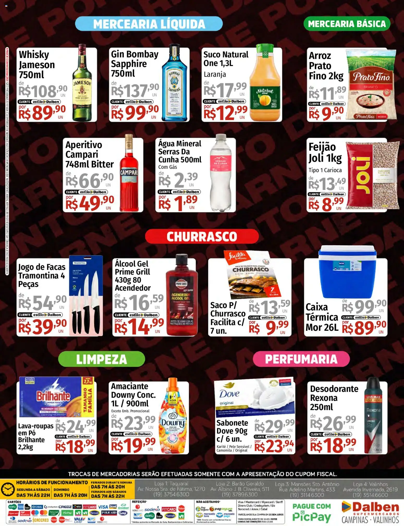 Supermercado Dalben Folheto - válido de 08/07/2026 | Página: 4 | Produtos: Feijão, Whisky, Arroz, Sabonete