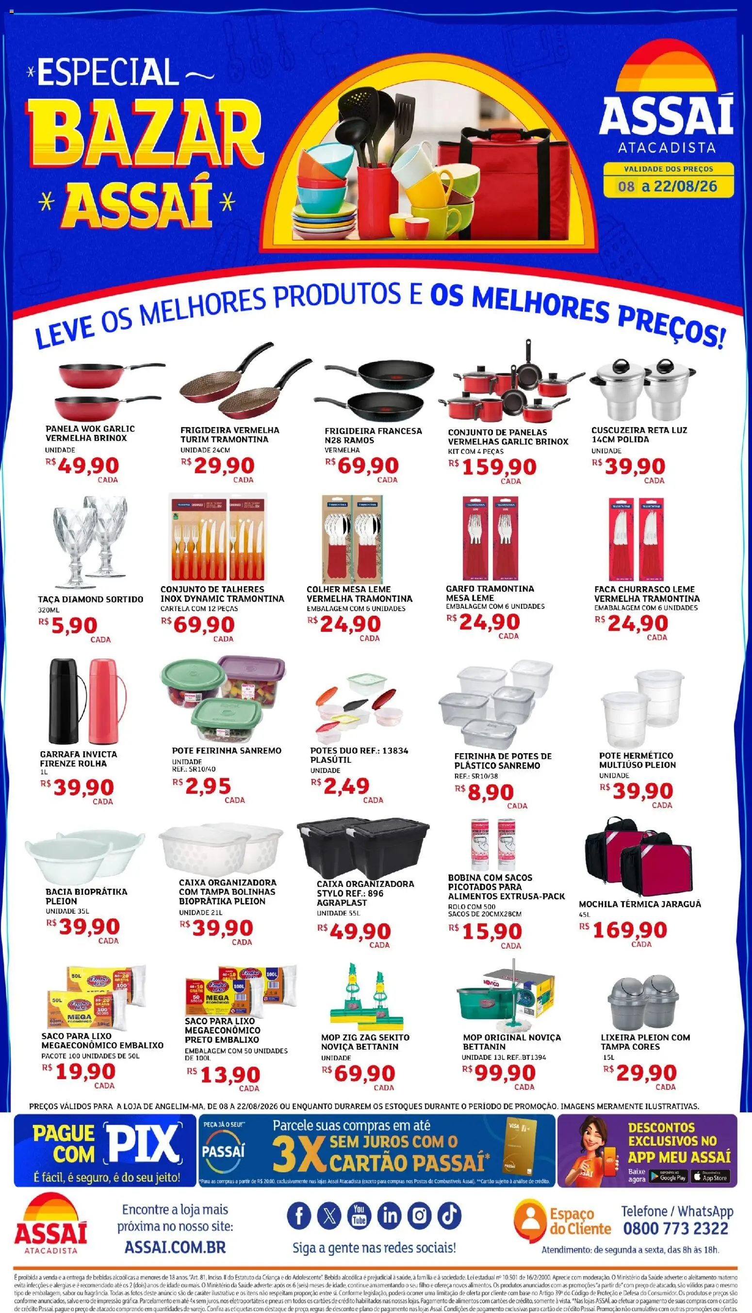Assaí Atacadista Folheto - válido de 08/08/2026 | Página: 1 | Produtos: Frigideira, Bebidas, Telefone, Potes