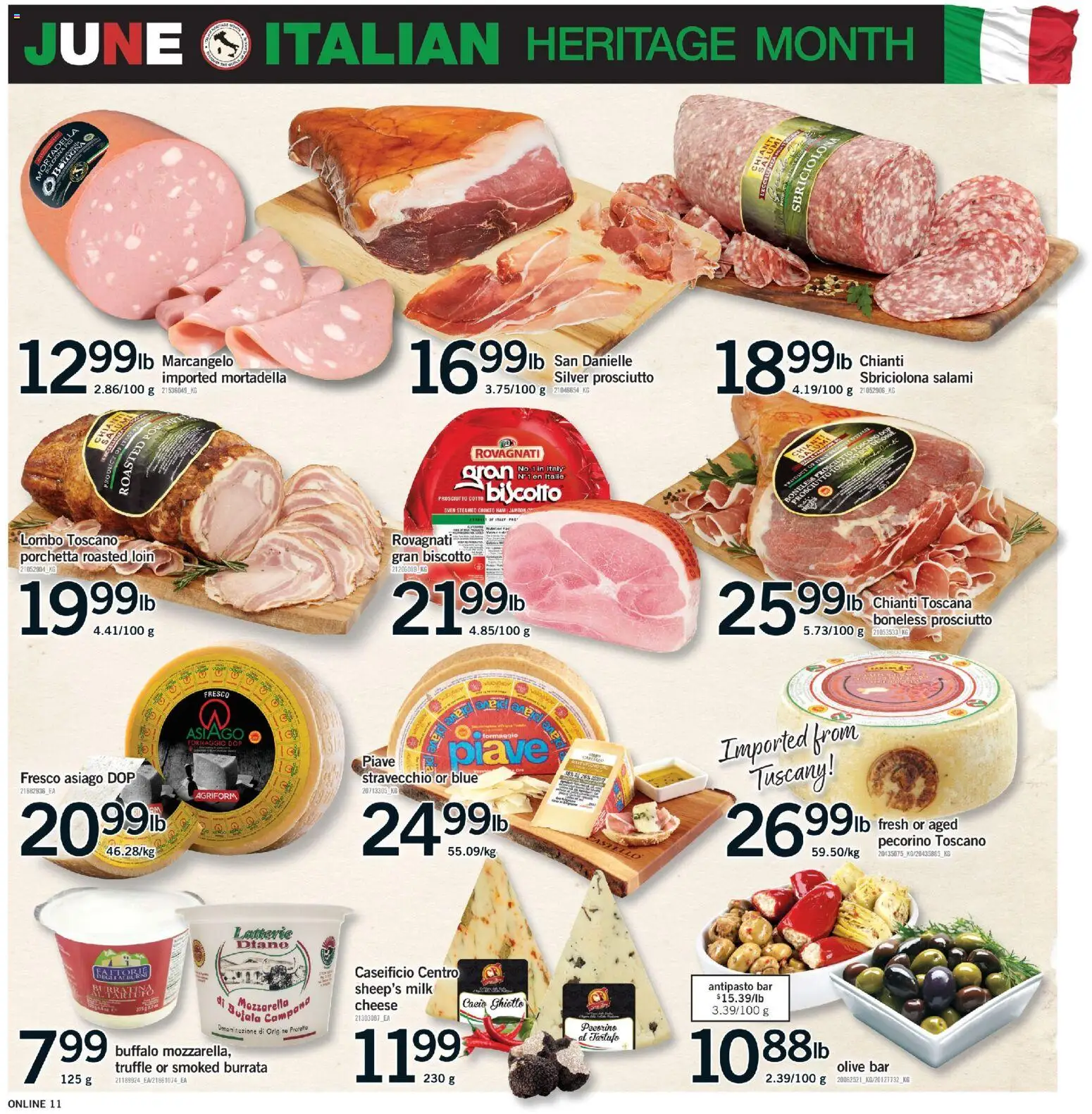 Fortinos flyer valid from 11.06.2026 | Page: 11 | Products: Milk, Cheese, Salami, Ham