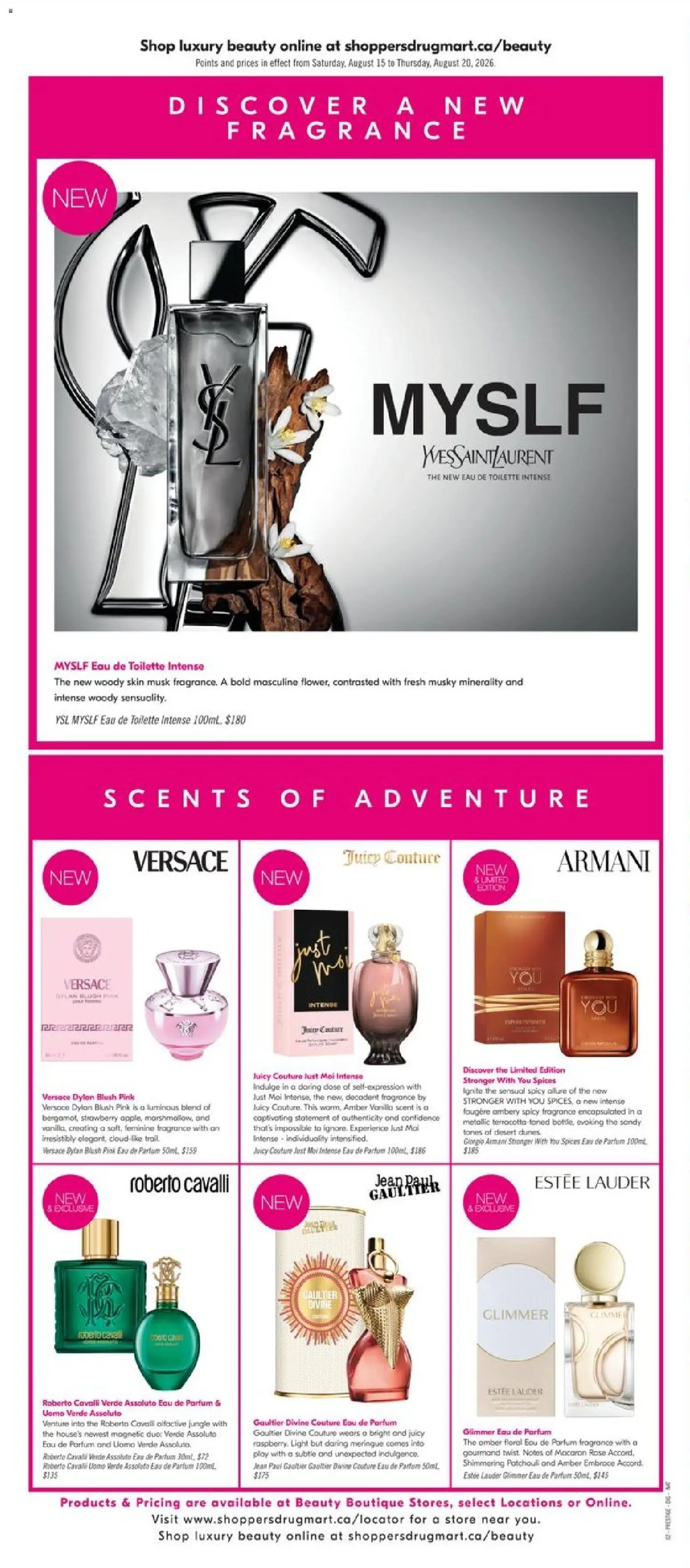 Shoppers flyer valid from Aug 14, 2026 | Page: 10 | Products: Spices, Fragrance, Eau de toilette, Toilette