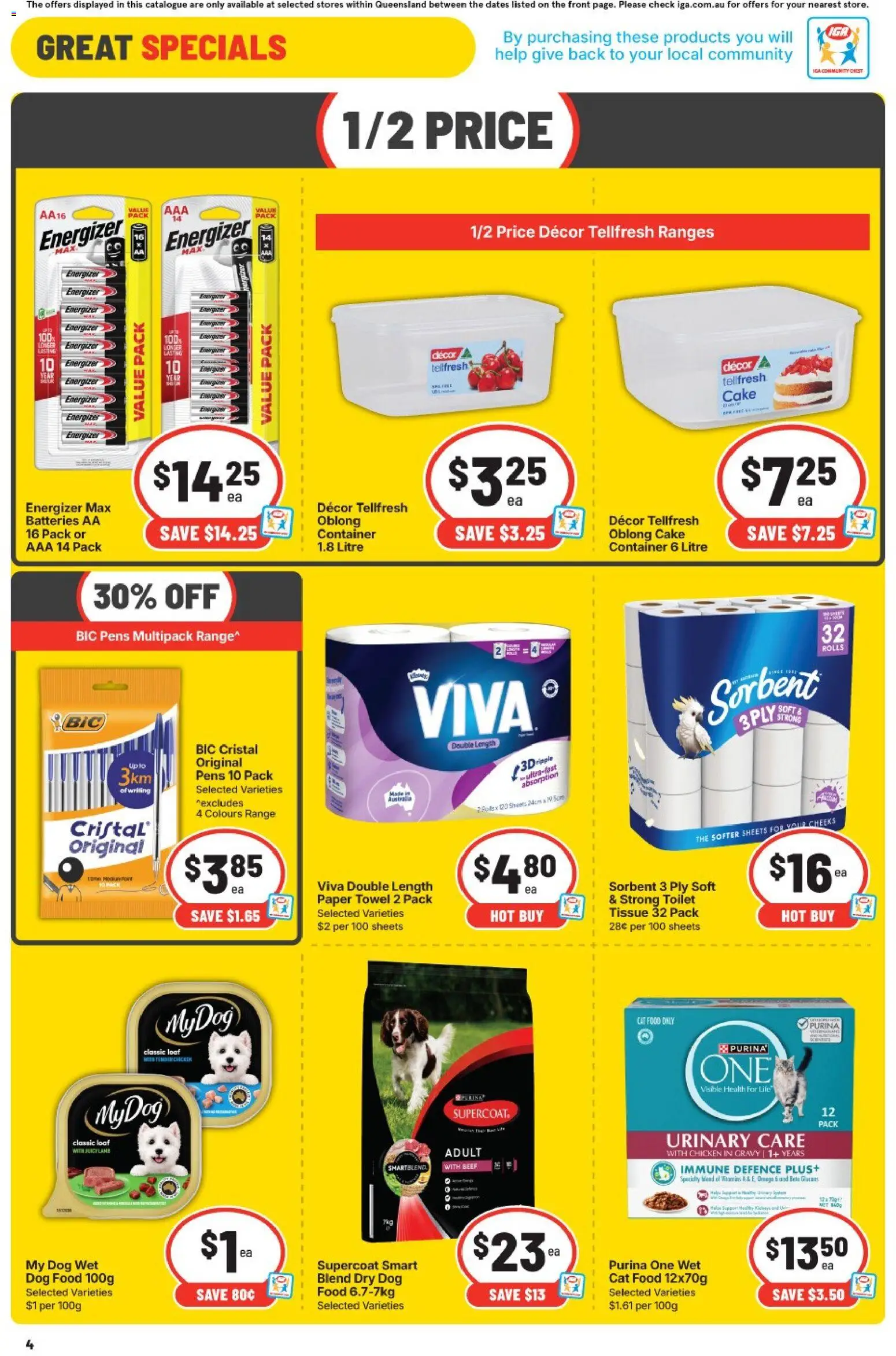 IGA catalogue - valid from 03.06.2026 | Page: 4 | Products: Toilet, Beef, Dog food, Batteries