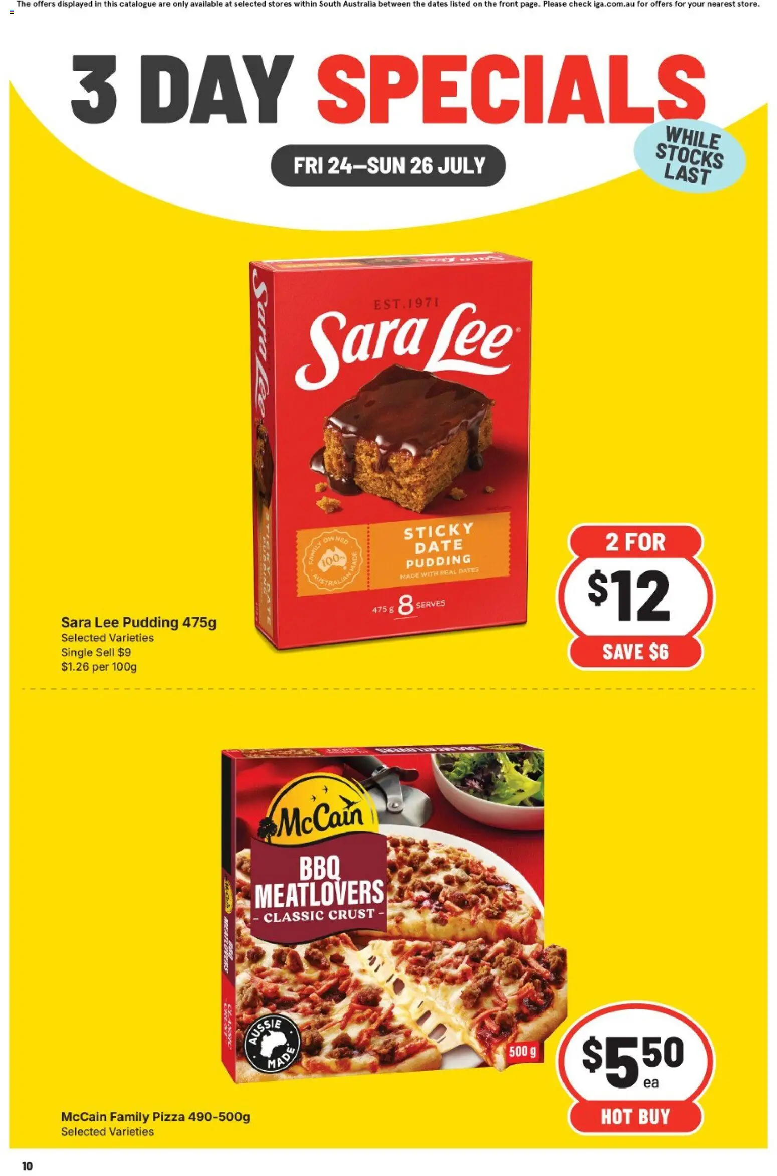IGA catalogue - valid from 24/07/2026 | Page: 3 | Products: Pizza, Pudding, Date
