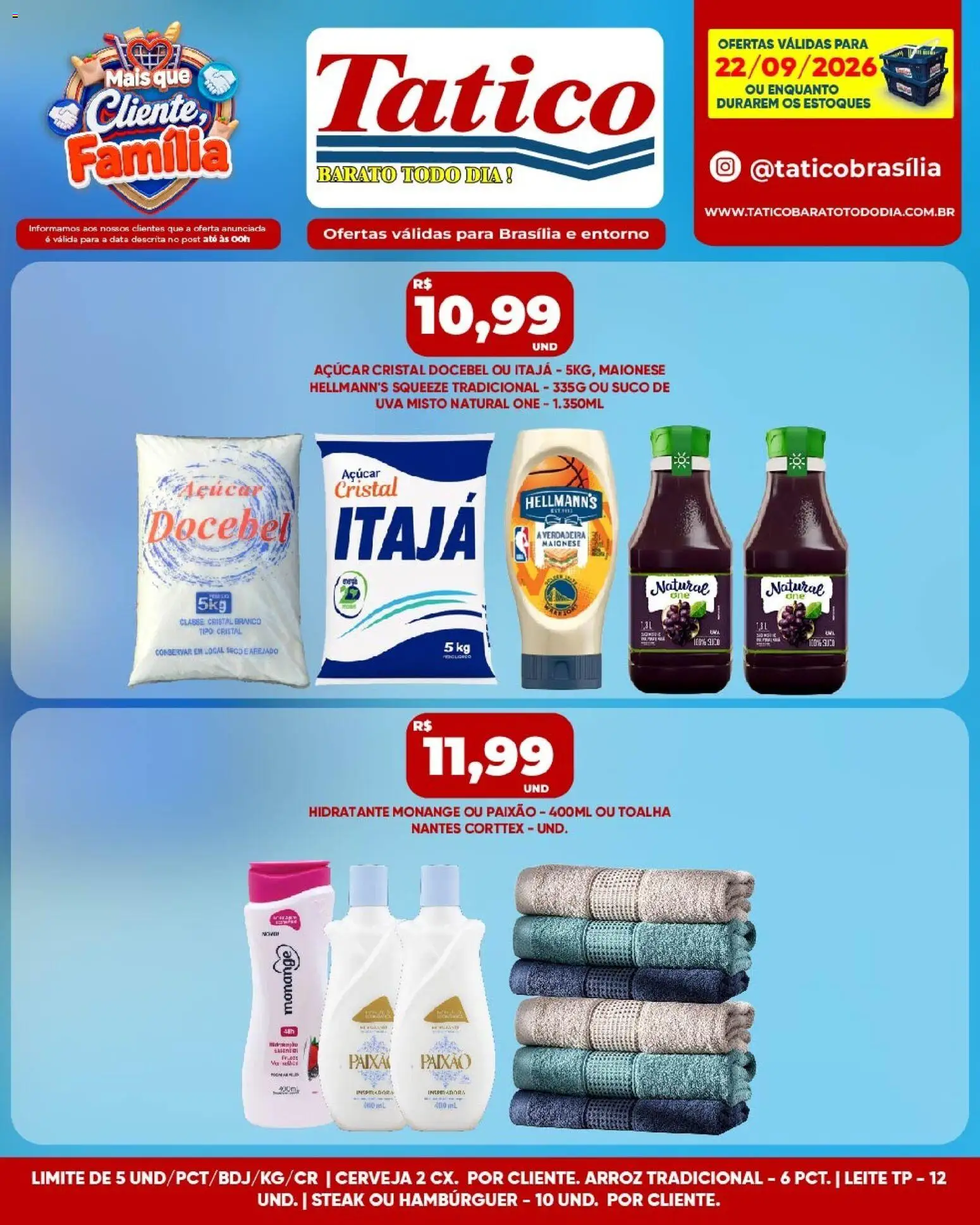 Tatico Folheto - válido de 22/09/2026 | Página: 8 | Produtos: Leite, Hambúrguer, Açúcar, Açúcar cristal