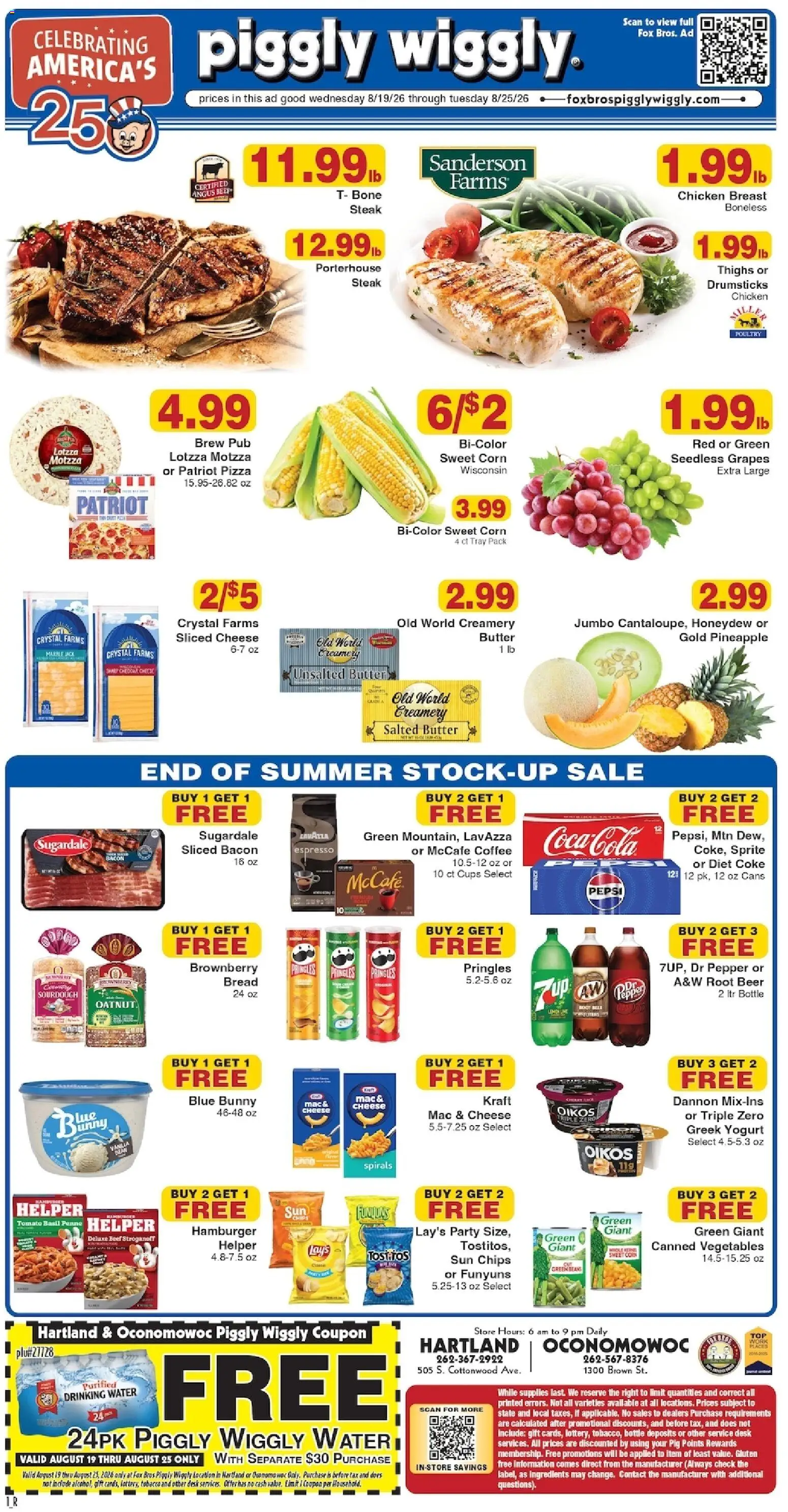 Piggly Wiggly Weekly Ad - valid from 08/19/2026 | Page: 1 | Products: Sliced cheese, Chips, Bacon, Pepsi