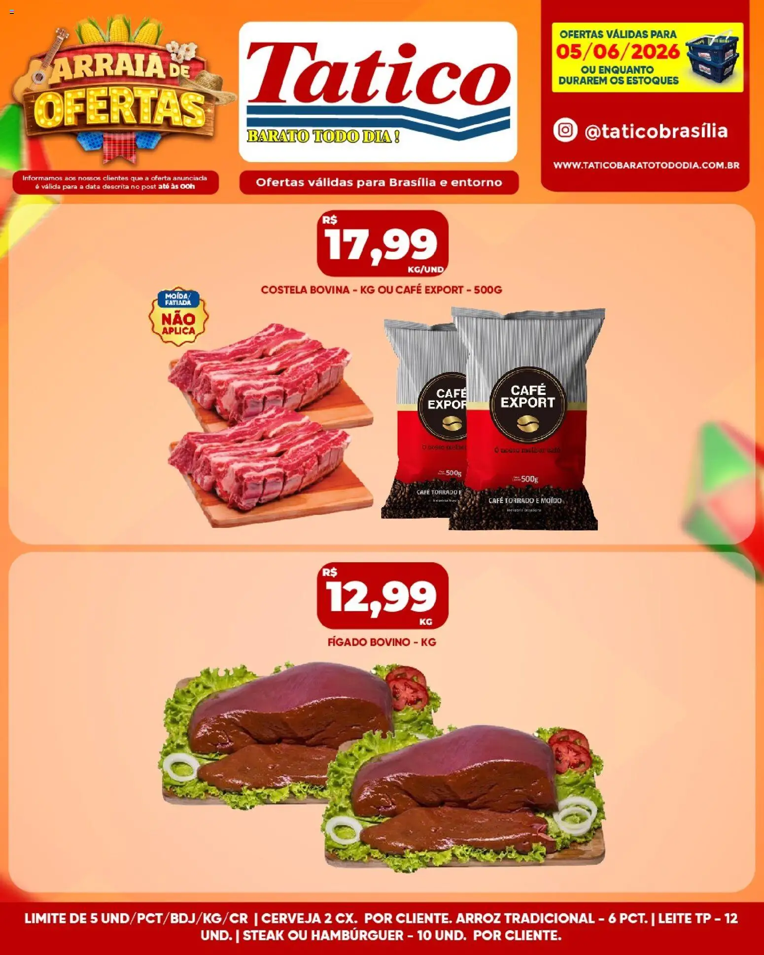 Tatico Folheto - válido de 05.06.2026 | Página: 10 | Produtos: Leite, Café, Arroz, Hambúrguer