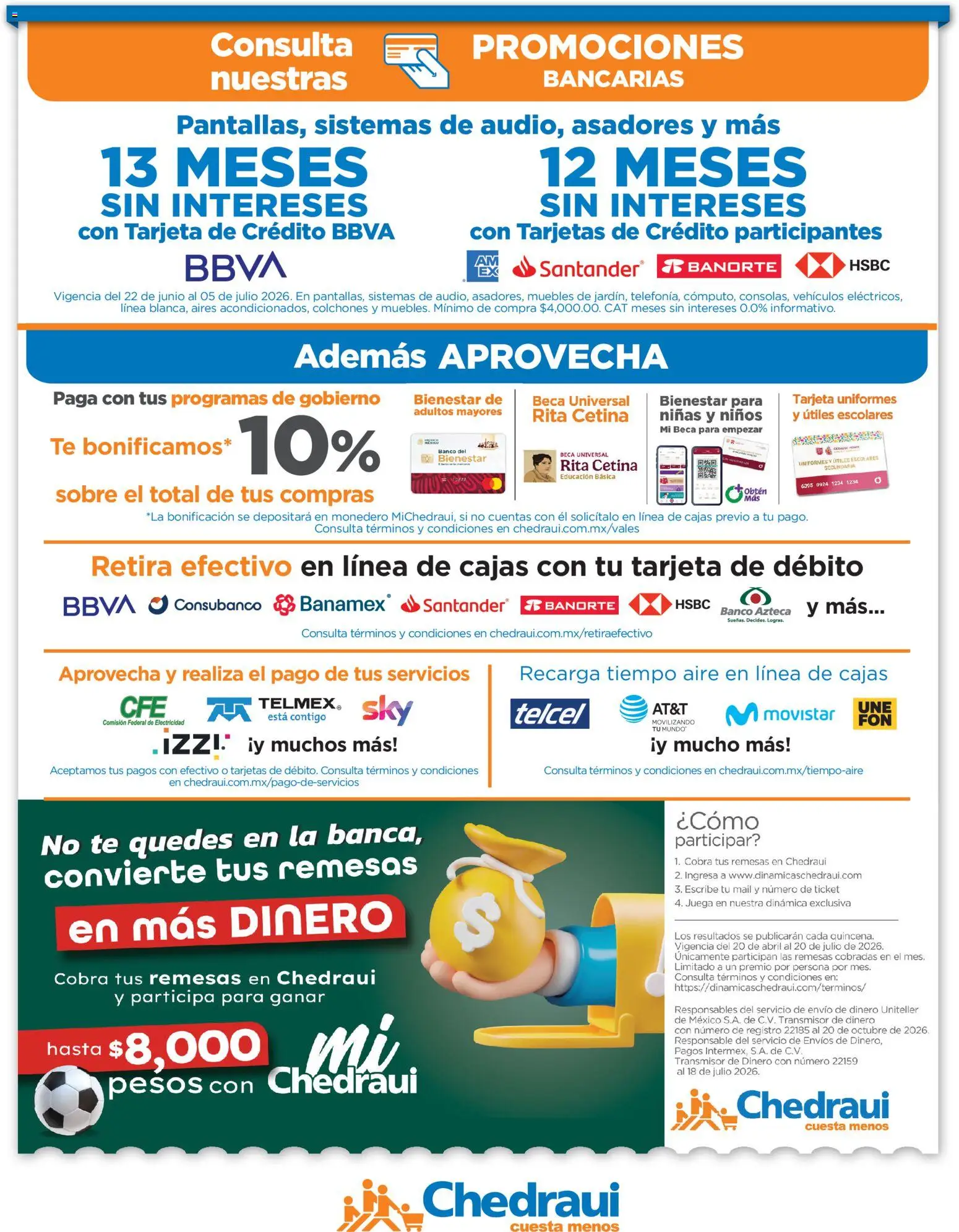 Nuevas ofertas de Chedraui válidas en toda la República Mexicana desde el 22/06/2026. ¡Encuentra las mejores ofertas en Chedraui folleto Llegan los porti ofertones! | Página: 11 | Productos: Monedero, Banco, Té, Sobre