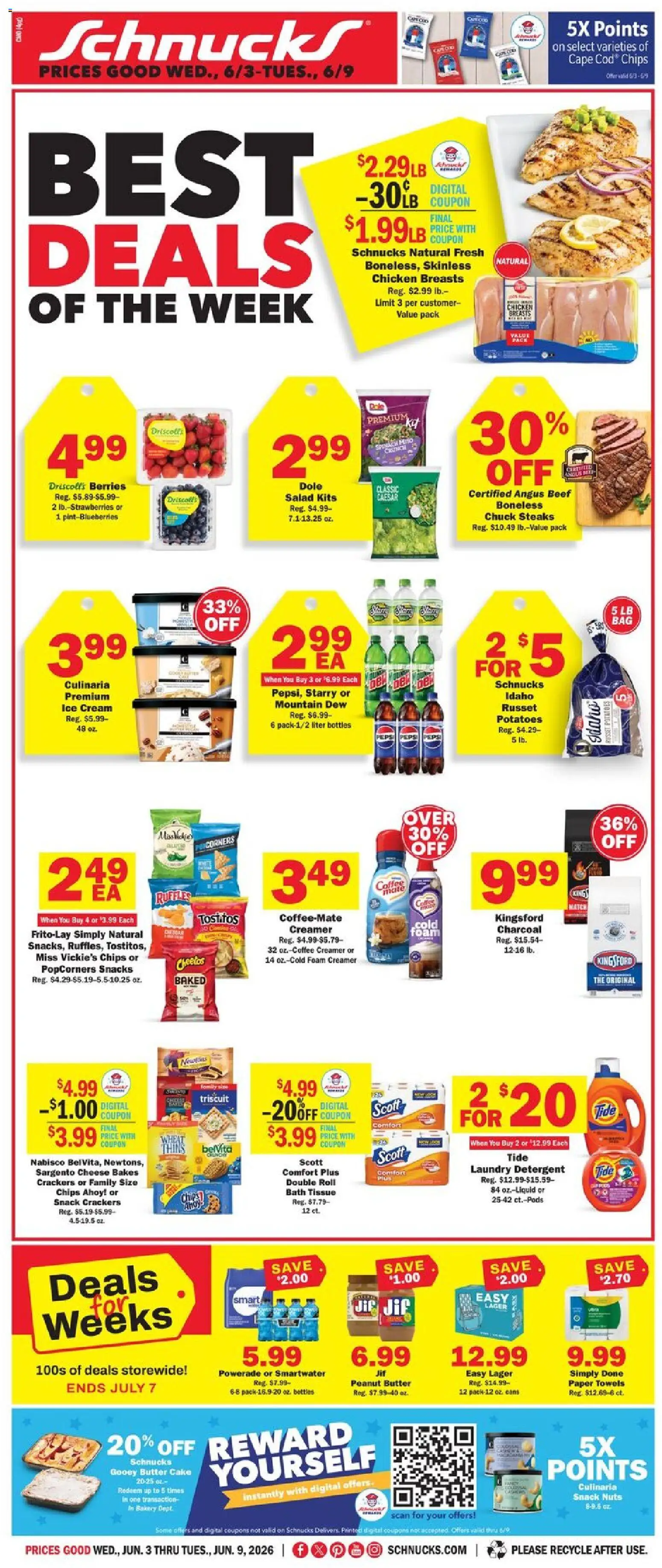 Schnucks Weekly Print Ad - MO - valid from 03.06.2026 | Page: 1 | Products: Berries, Bath, Coffee, Salad