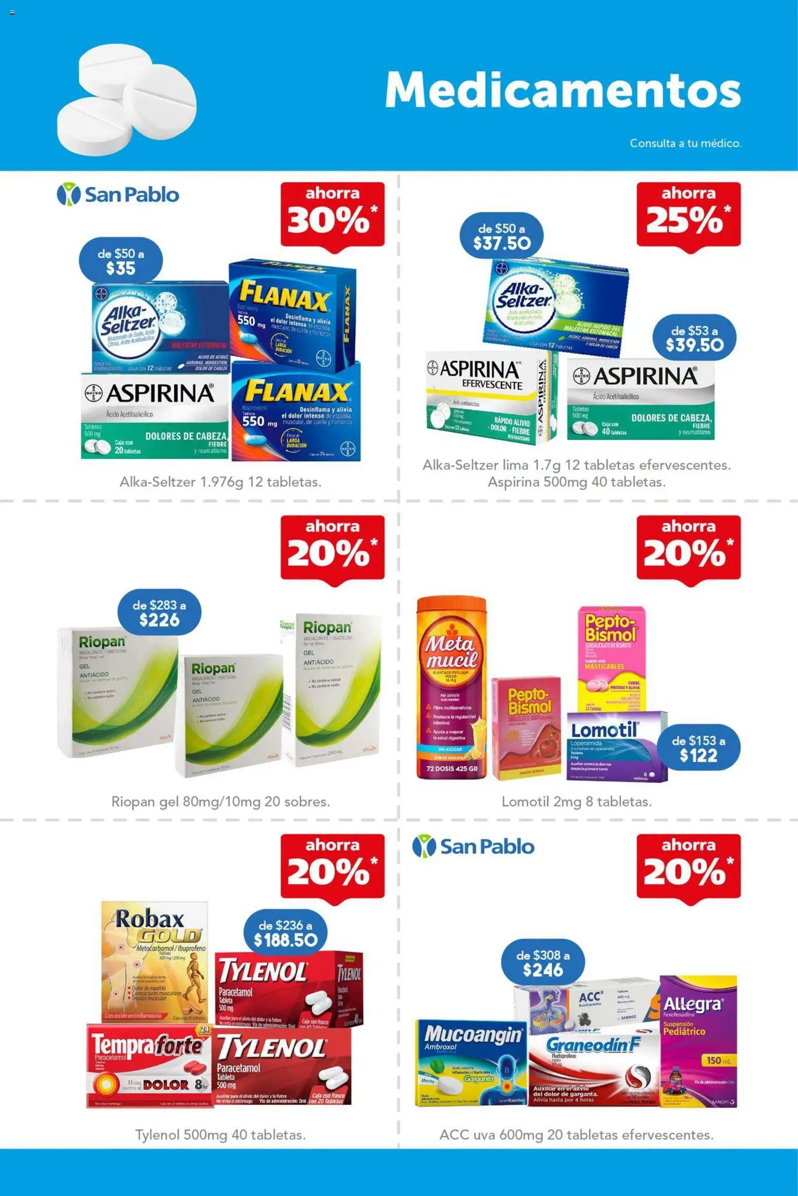 Nuevas ofertas de Farmacia San Pablo válidas en toda la República Mexicana desde el 06/09/2026. ¡Encuentra las mejores ofertas en Farmacia San Pablo catálogo! | Página: 9 | Productos: Limón, Lima, Antiácido, Tableta
