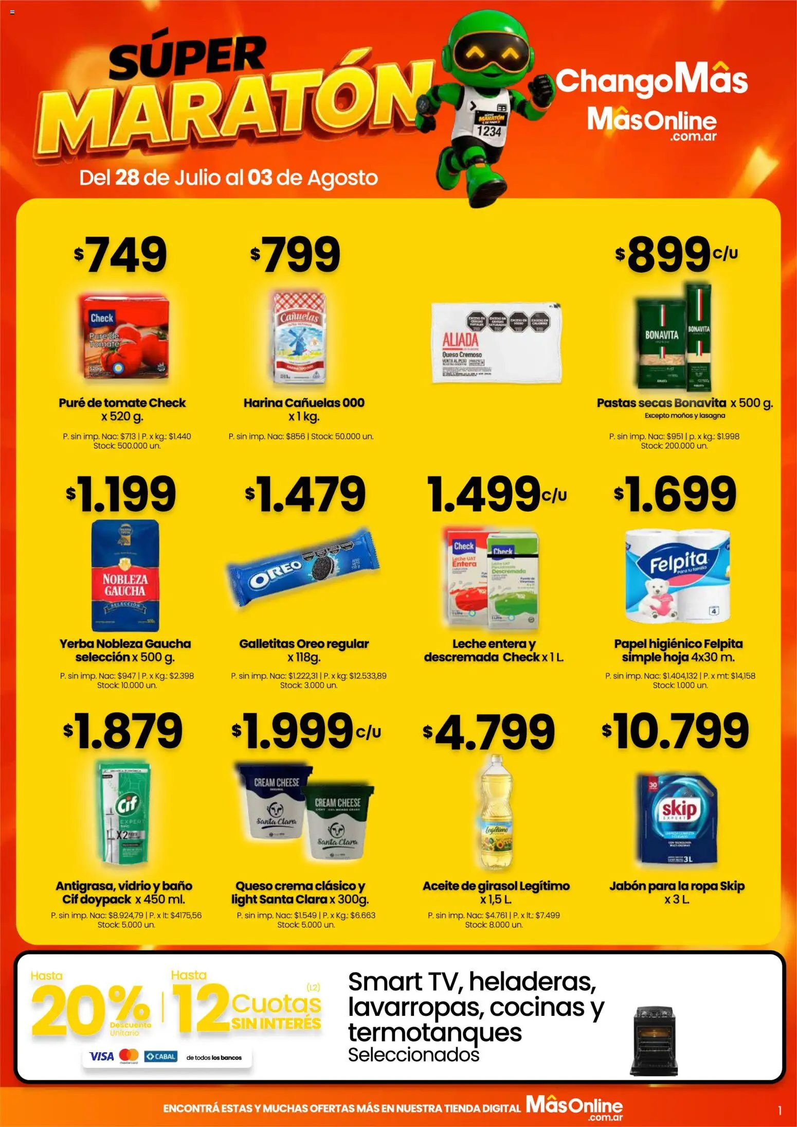 Changomas Súper Maratón │ válido desde el 28/07/2026 | Página: 1 | Productos: Baño, Yerba, Queso crema, Queso