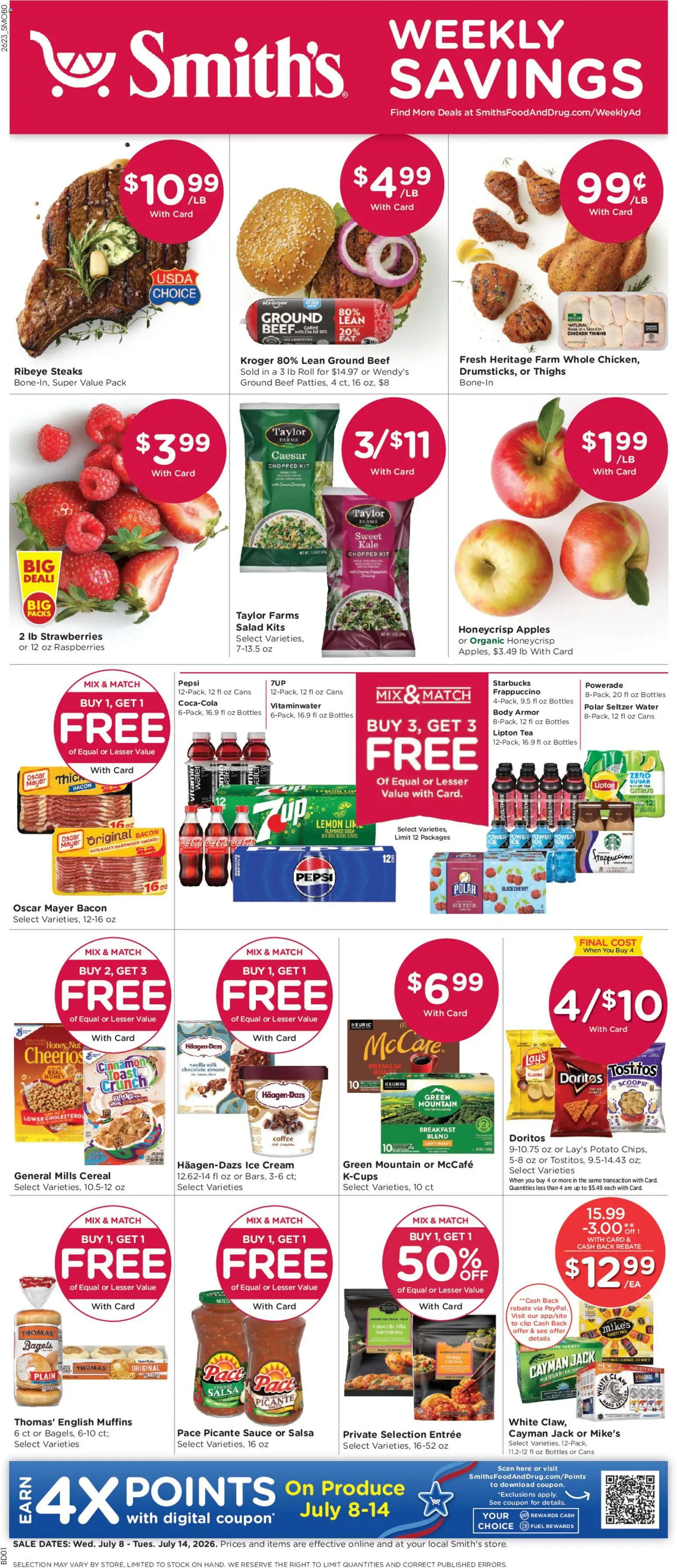 Smith's Weekly Ad - valid from 07/08/2026 | Page: 1 | Products: Vitamin, Strawberries, Salad, Water