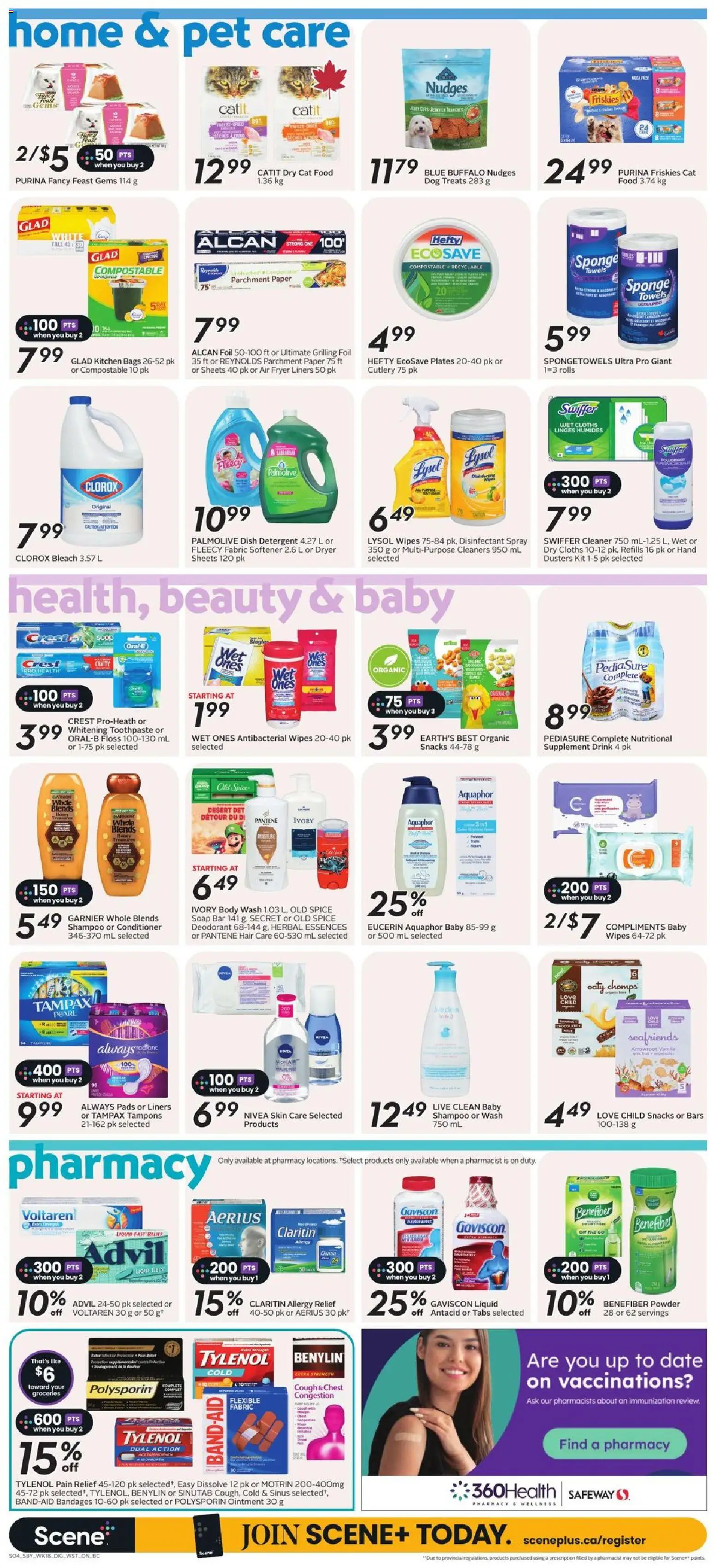 Safeway flyer valid from Aug 27, 2026 | Page: 12 | Products: Antibacterial wipes, Sponge, Tampons, Toothpaste