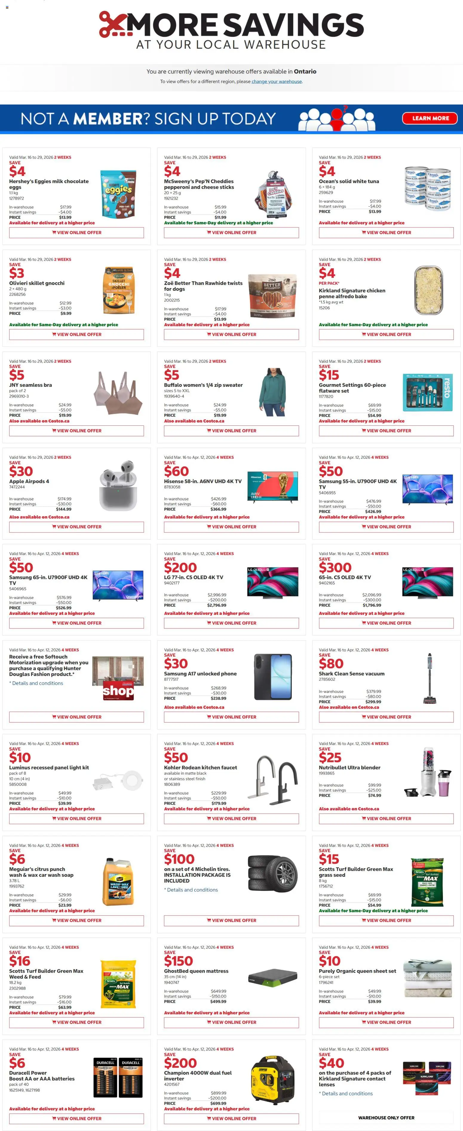 Costco flyer valid from 16.03.2026 | Page: 1 | Products: Phone, Tv, Chocolate, Bra